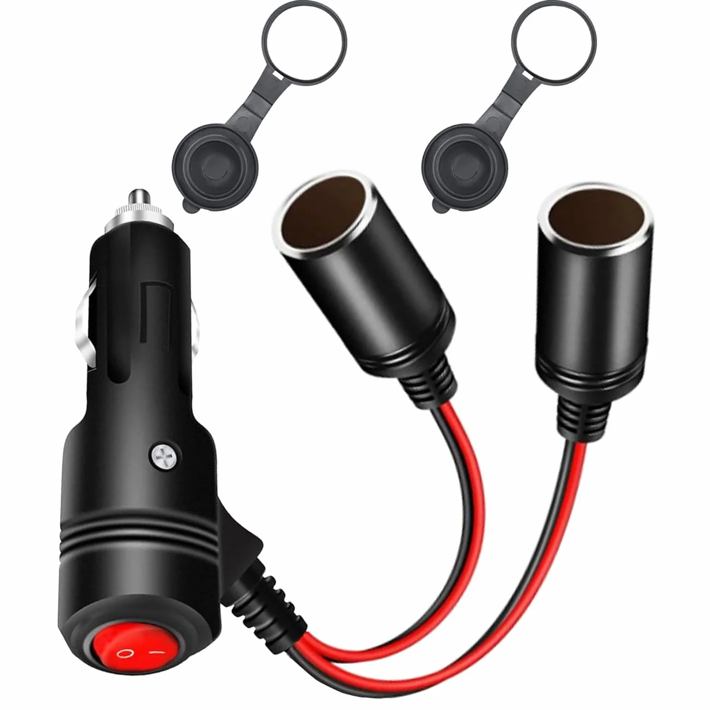GTIWUNG 12/24 V Kabel przedłużający do zapalniczki z przełącznikiem, rozdzielacz zapalniczki samochodowej 2-drożny męski na żeński, adapter do zapalniczki ze wskaźnikiem LED, podwójny kabel do