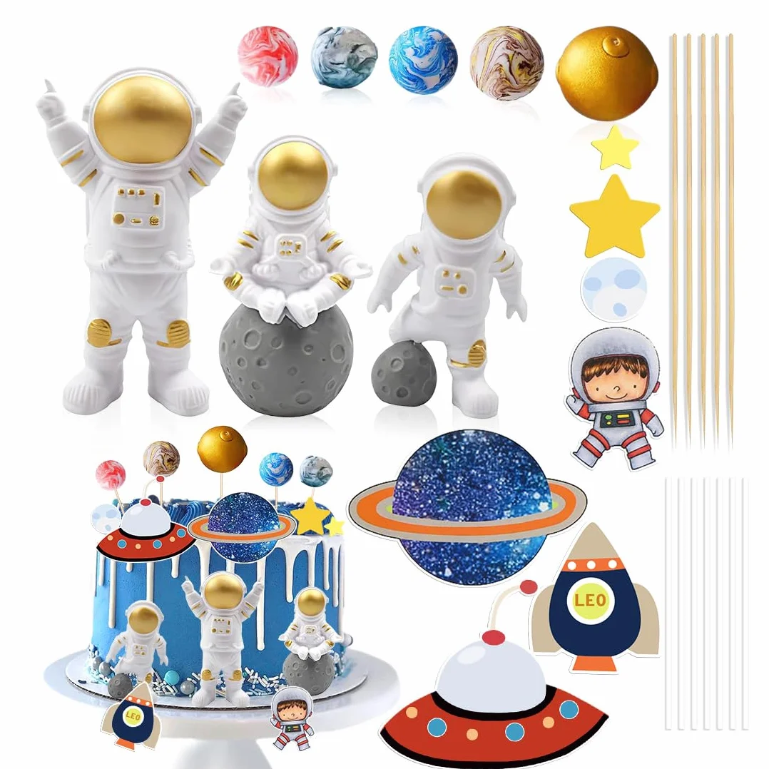 9 sztuk dekoracji na tort, dekoracja na tort astronauta, przestrzeń zewnętrzna, planety topper dekoracja dla chłopców, dziewcząt, dzieci