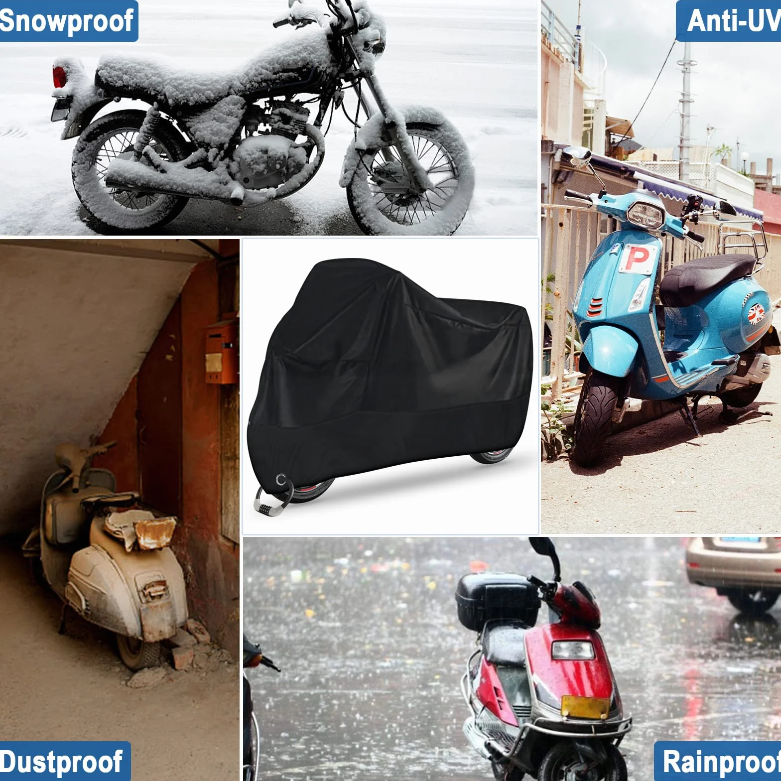 Plandeka motocyklowa, outdoorowa, odporna na zimę, tkanina Oxford 210D, wodoodporna, z otworem na klucz, na motorower, rower, lato, chroni przed promieniowaniem UV, deszczem, śniegiem, kurzem, 245 x