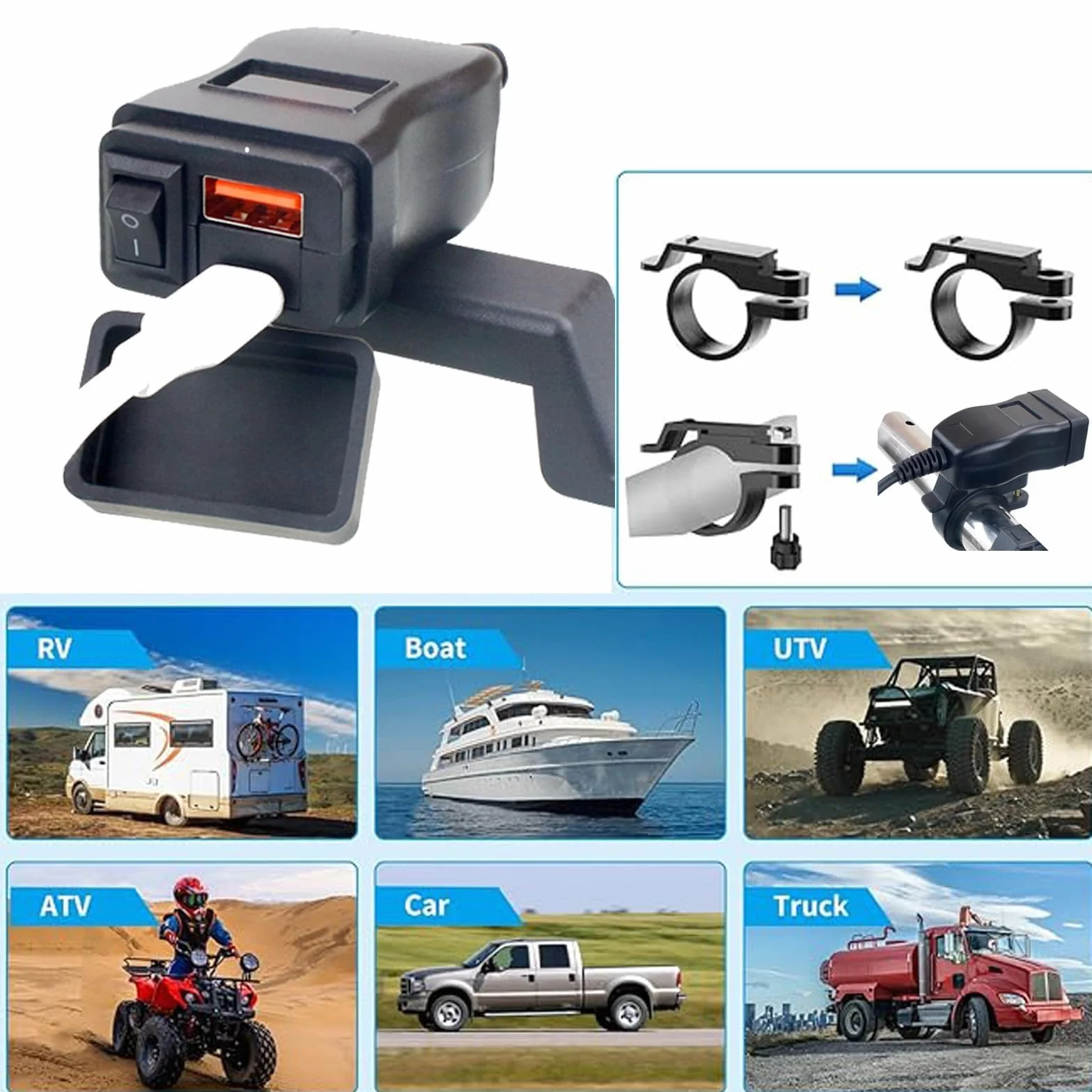 Gniazdo ładowania 12 V USB, do motocykla, 54 W, PD i QC3.0, ze wskaźnikiem napięcia LED, wodoszczelność IP65 do 12 V-24 V