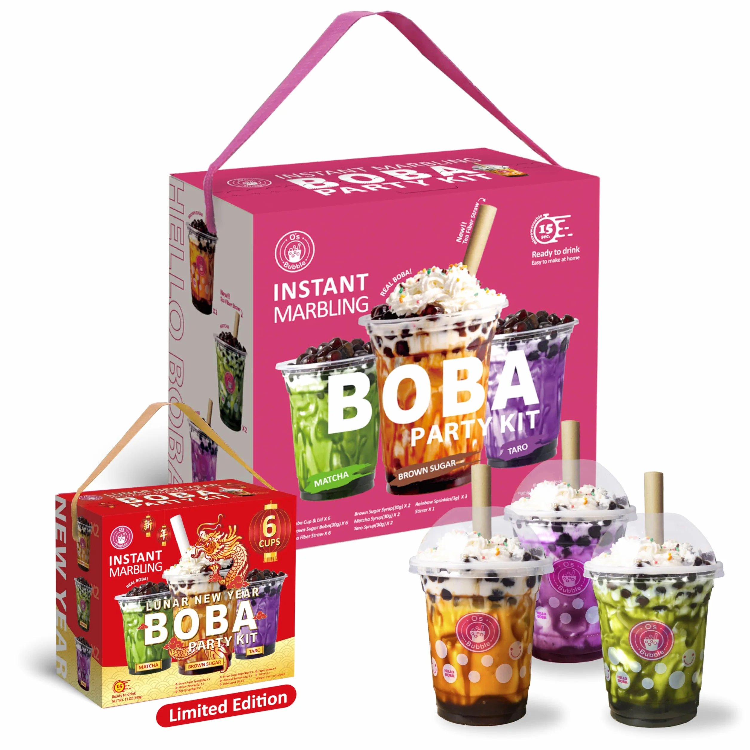 O's Bubble Tea Kit - Boba Tea Kit - Instant Marbling Boba Tea Party Kit - 6 Serving Boba Tea Kit - Instant Popping Boba - Bubble Tea Set (Shelf Stable)