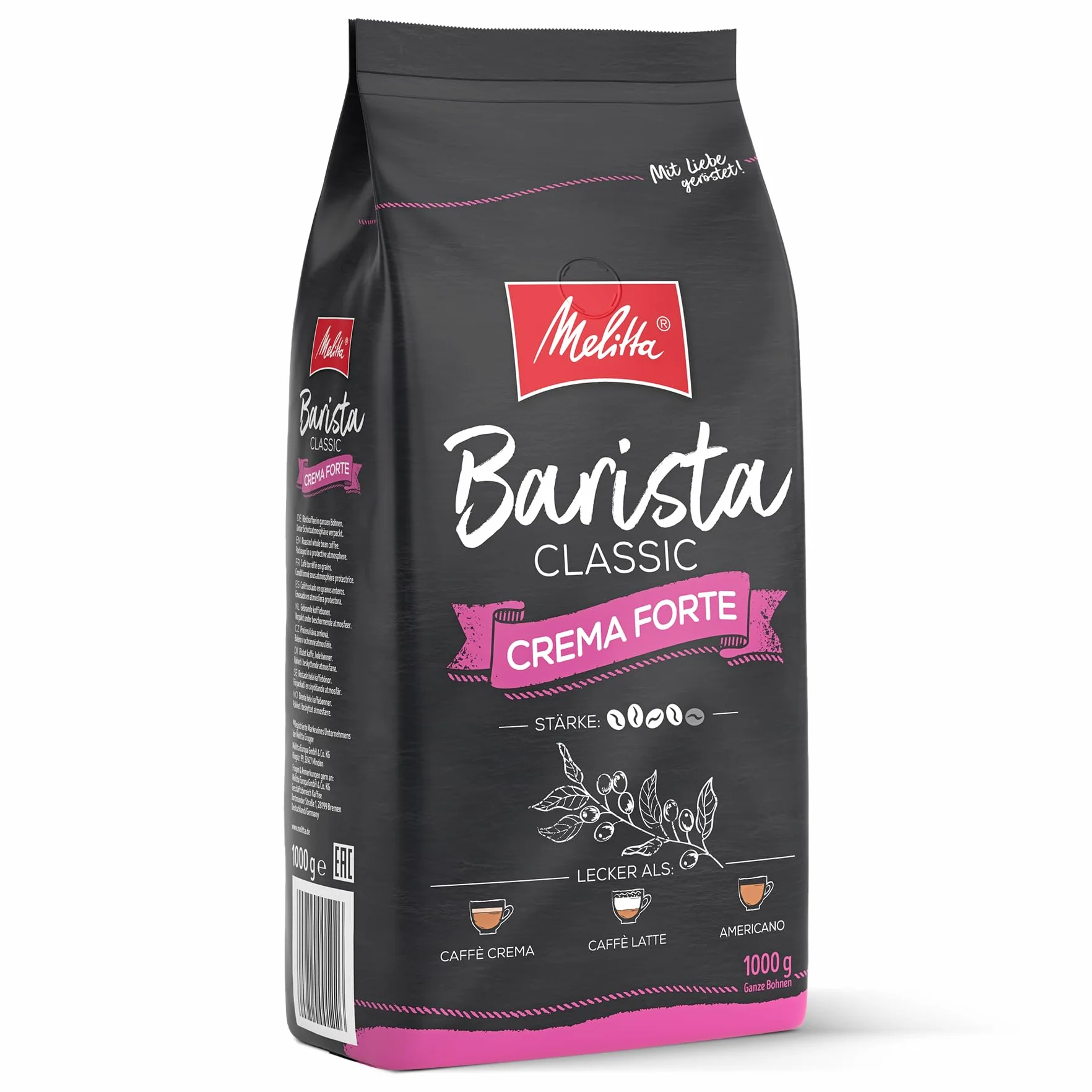 Melitta Barista Classic Crema Forte, ziarna kawy, 1 kg, niemielone, do w pełni automatycznych ekspresów do kawy, mocno palone, intensywność 4