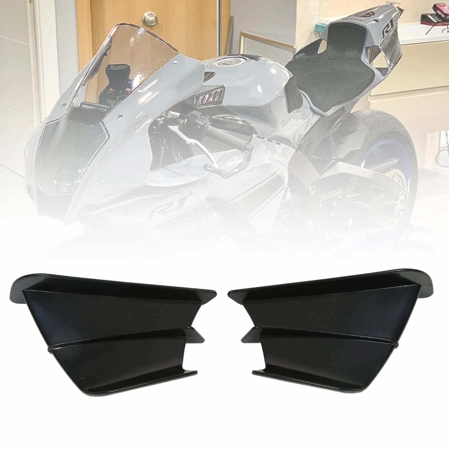 Skrzydło Aerodynamiczne KIMISS, Spojler Boczny Motocykla Owiewka Przednia Skrzydła Aerodynamiczne Skrzydła dla NINJA400 NINJA250 Z900 Z1000(Czarny błyszczący)