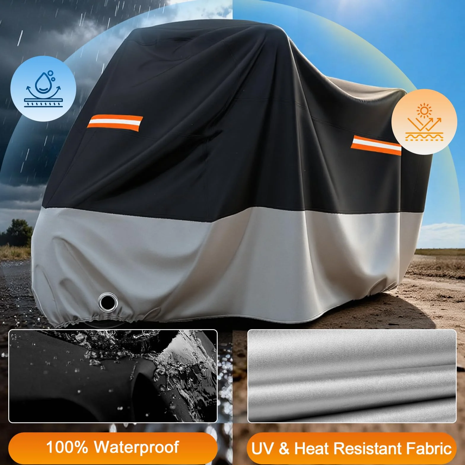 Favoto Pokrowiec na motocykl, wodoszczelny, na zewnątrz, na cały rok, z 2 odpornymi na wiatr klamrami, z otworem na zamek, 245 x 105 x 125 cm