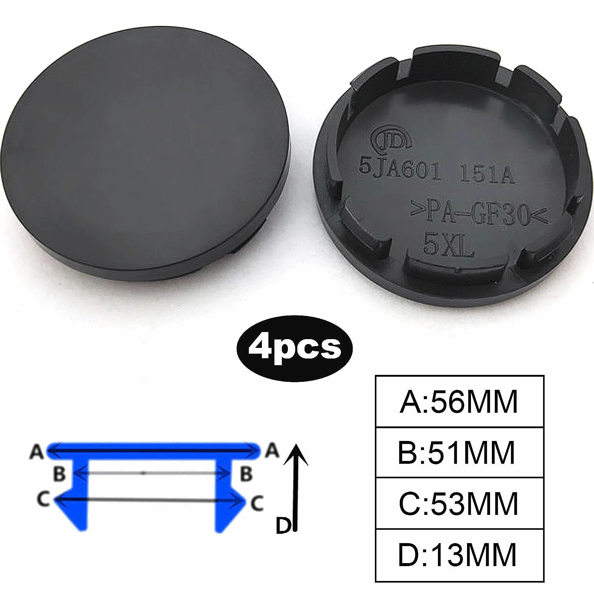 4 sztuki kołpaków kół 56 mm, uniwersalne kołpaki na piasty koła, uniwersalne nakładki na piasty ABS, czarne (OD 56 mm ID 51 mm)