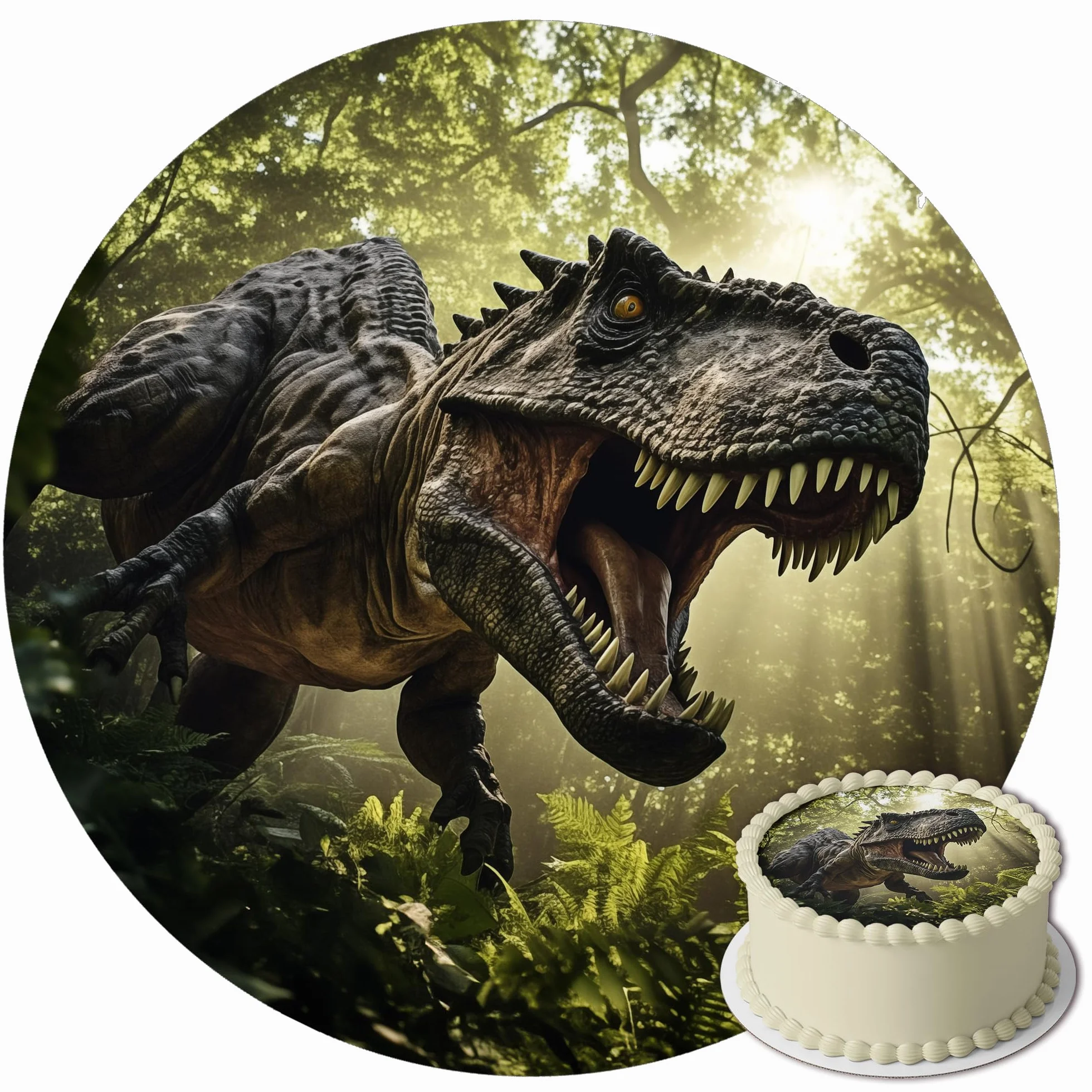 J&M DECO Opłatek na tort Dinozaury Ø20 cm – jadalna dekoracja urodzinowa bezglutenowa wegańska