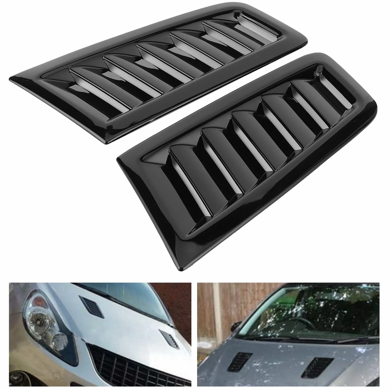 Akozon Maska samochodu Vent Scoop Kit Przepływ powietrza Okiennice wlotu powietrza Kaptur Vent Osłona maski dla Focus RS MK2 Style (czarny)