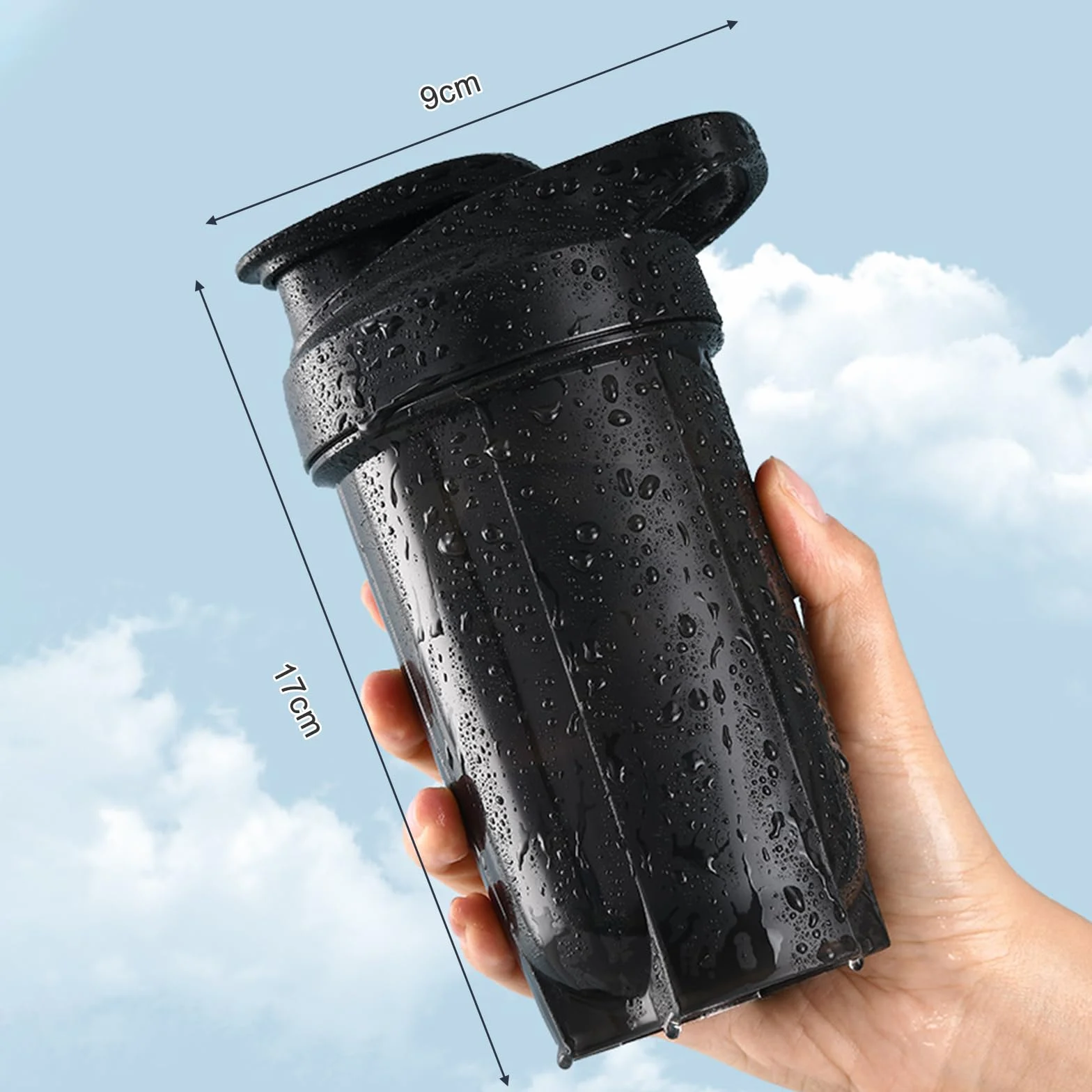 Shaker do białek 400 ml z obrotową nakrętką czarny