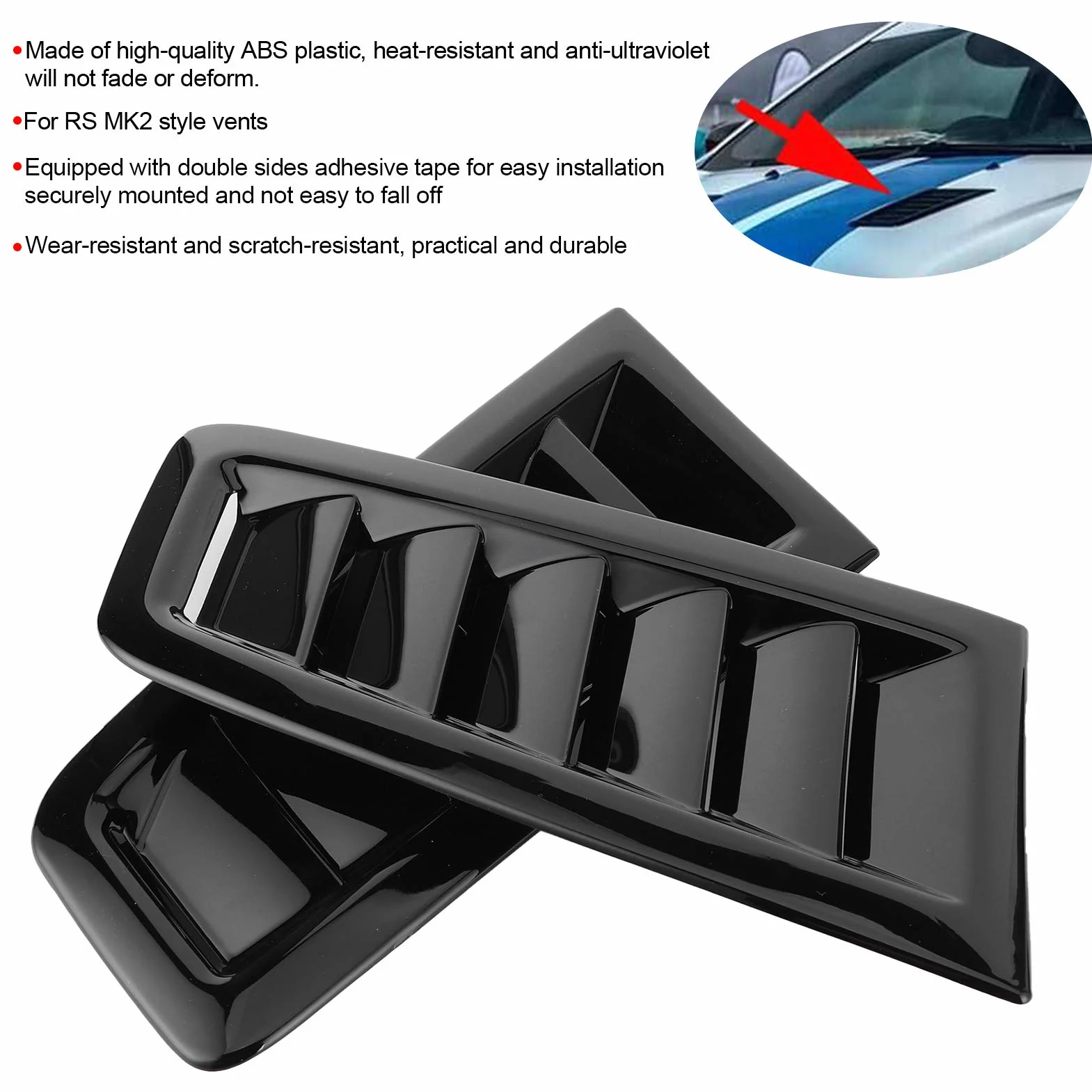 Akozon Maska samochodu Vent Scoop Kit Przepływ powietrza Okiennice wlotu powietrza Kaptur Vent Osłona maski dla Focus RS MK2 Style (czarny)
