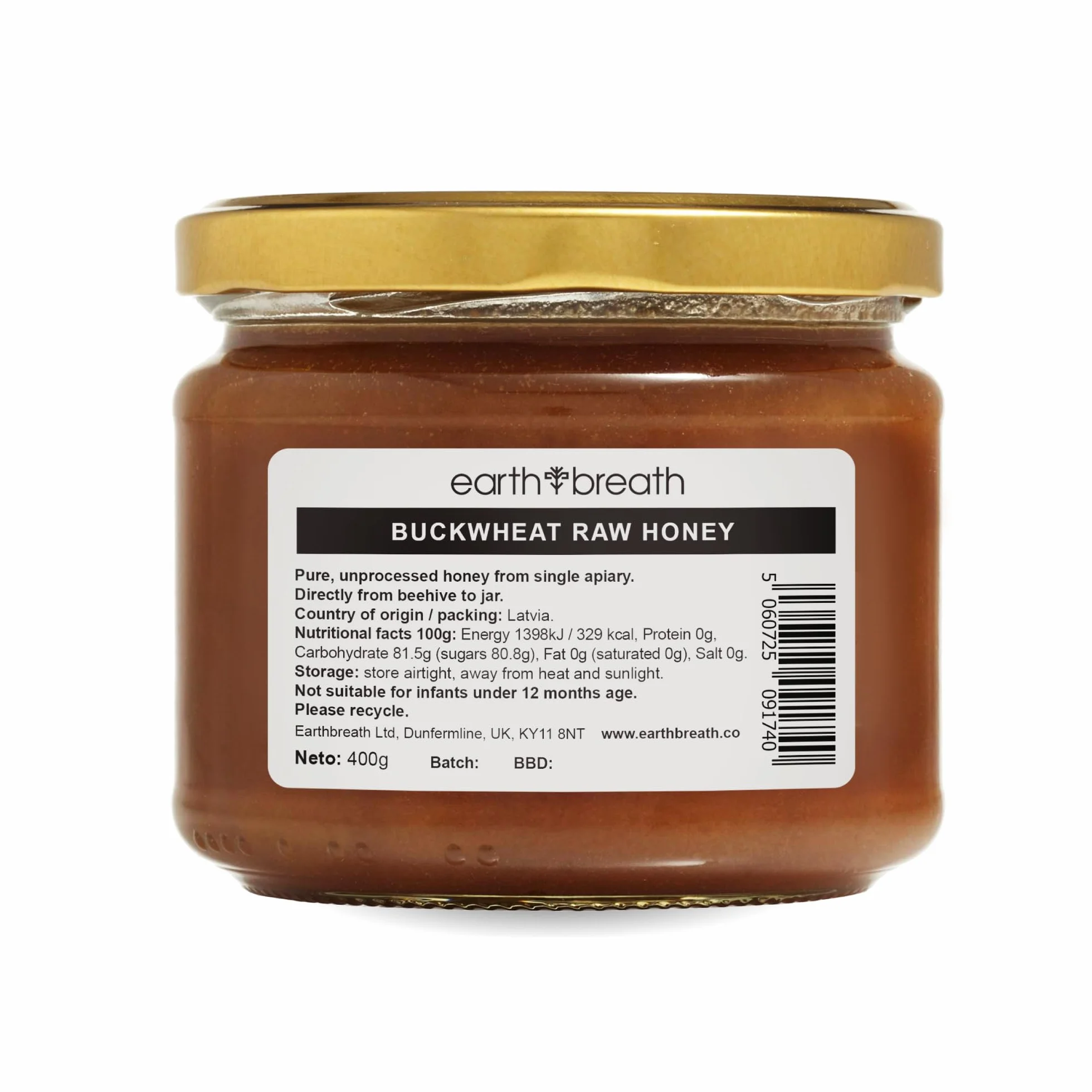 Earthbreath Surowy miód gryczany 400 g – 100% surowy i naturalny – zbierany w sposób zrównoważony – bogaty w naturalną dobroć – bez sztucznych dodatków