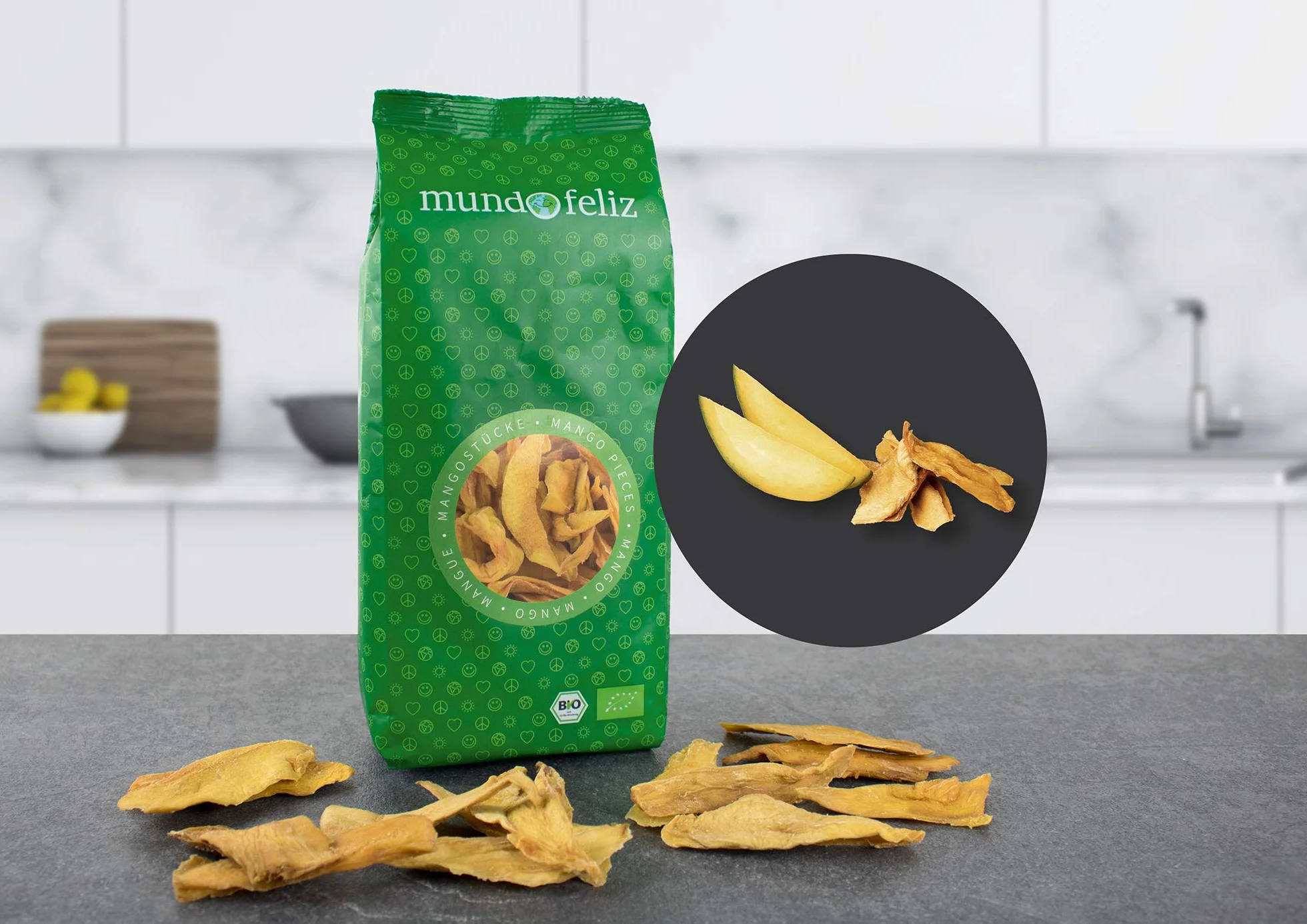 Mundo Feliz Organiczne Suszone Paski Mango, 3 X 200 G