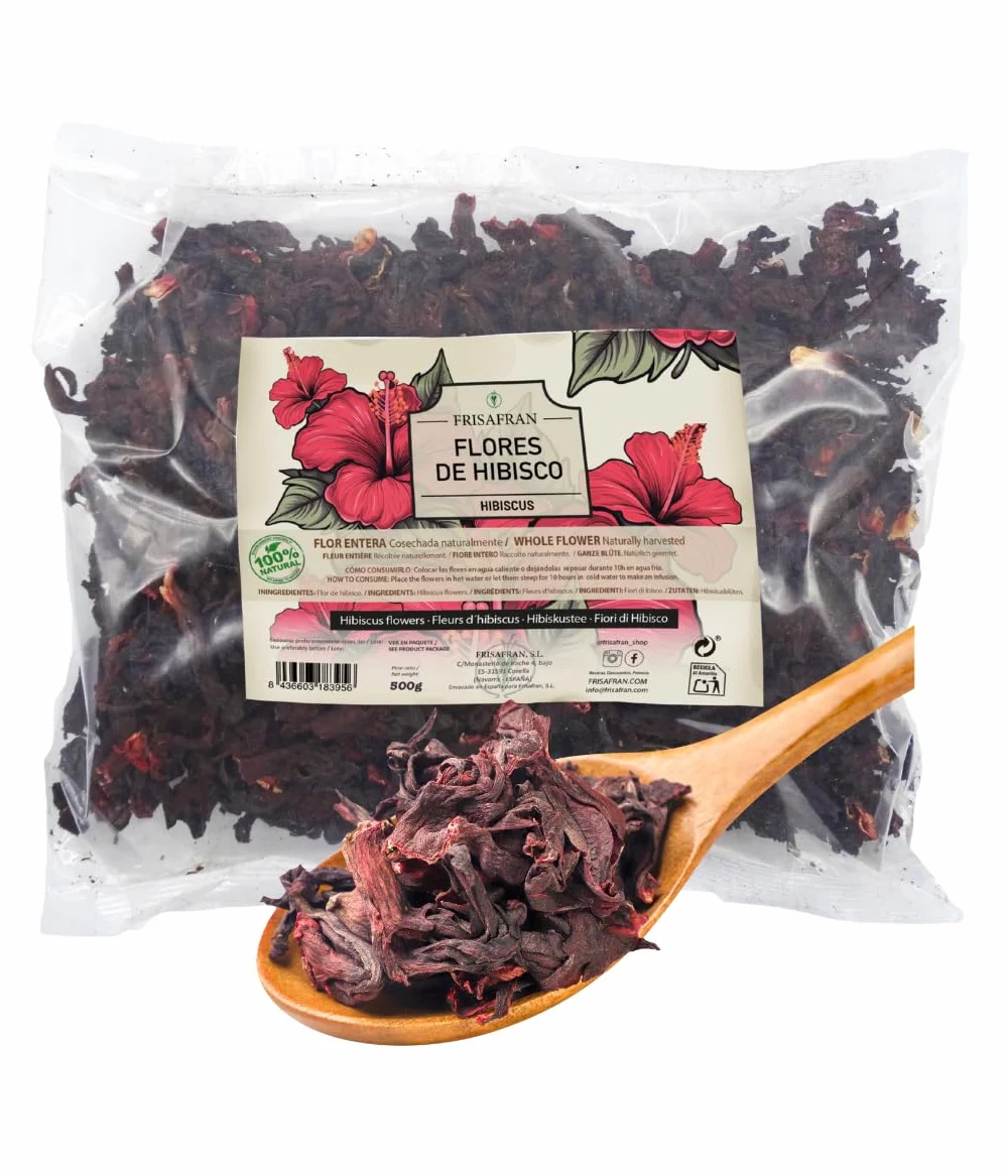 FRISAFRAN | Ekologiczny Hibiskus Kwiaty 500g | Kwiat Jamajki | Kwiat hibiskusa | Woda angielska | Napar z hibiskusa | Hibiskus | Naprawa skóry | Detox | W luzem