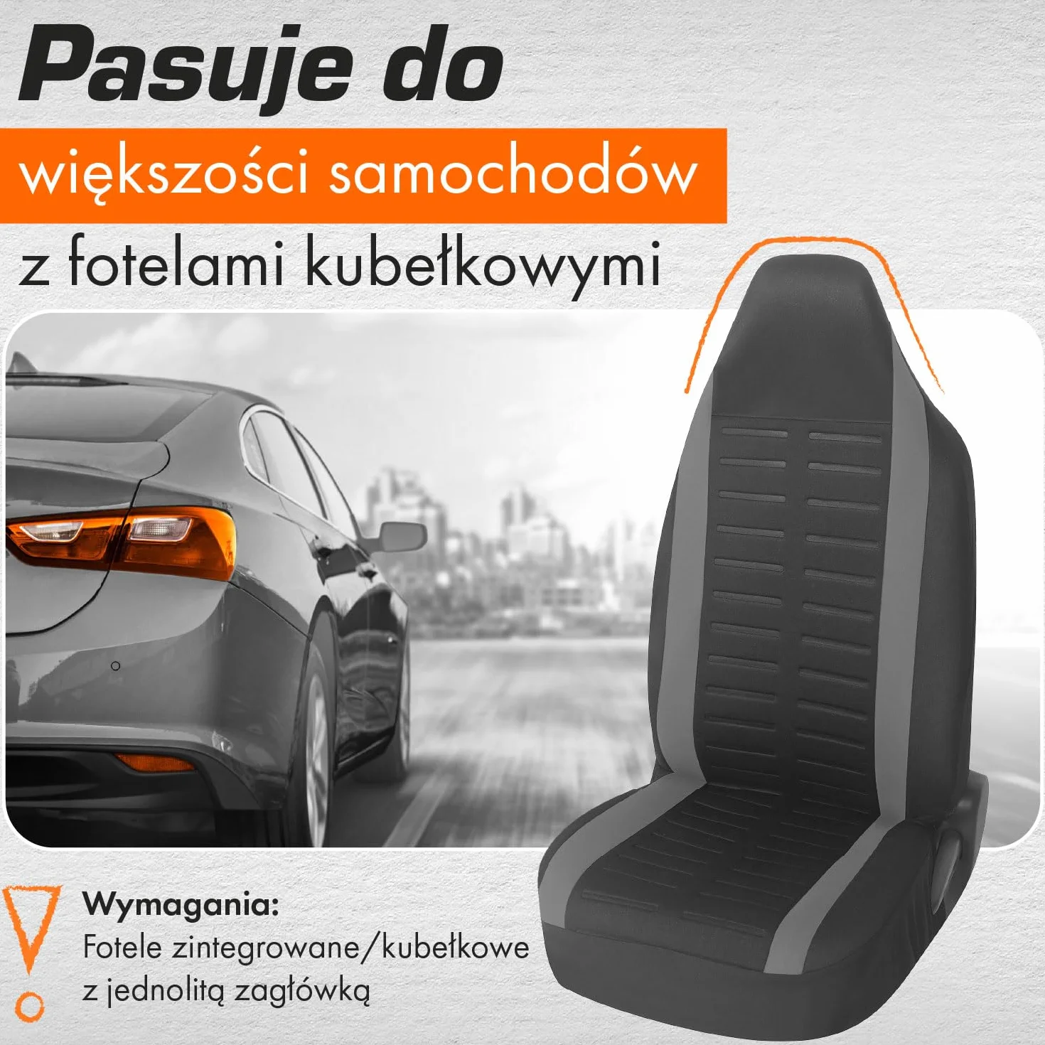 Upgrade4cars zestaw pokrowców na siedzenia samochodowe dla foteli pilota | Pokrowiec na przednie siedzenia w kolorze szarym | Pokrowce na siedzenia samochodowe uniwersalne z wbudowanym zagłówkiem |