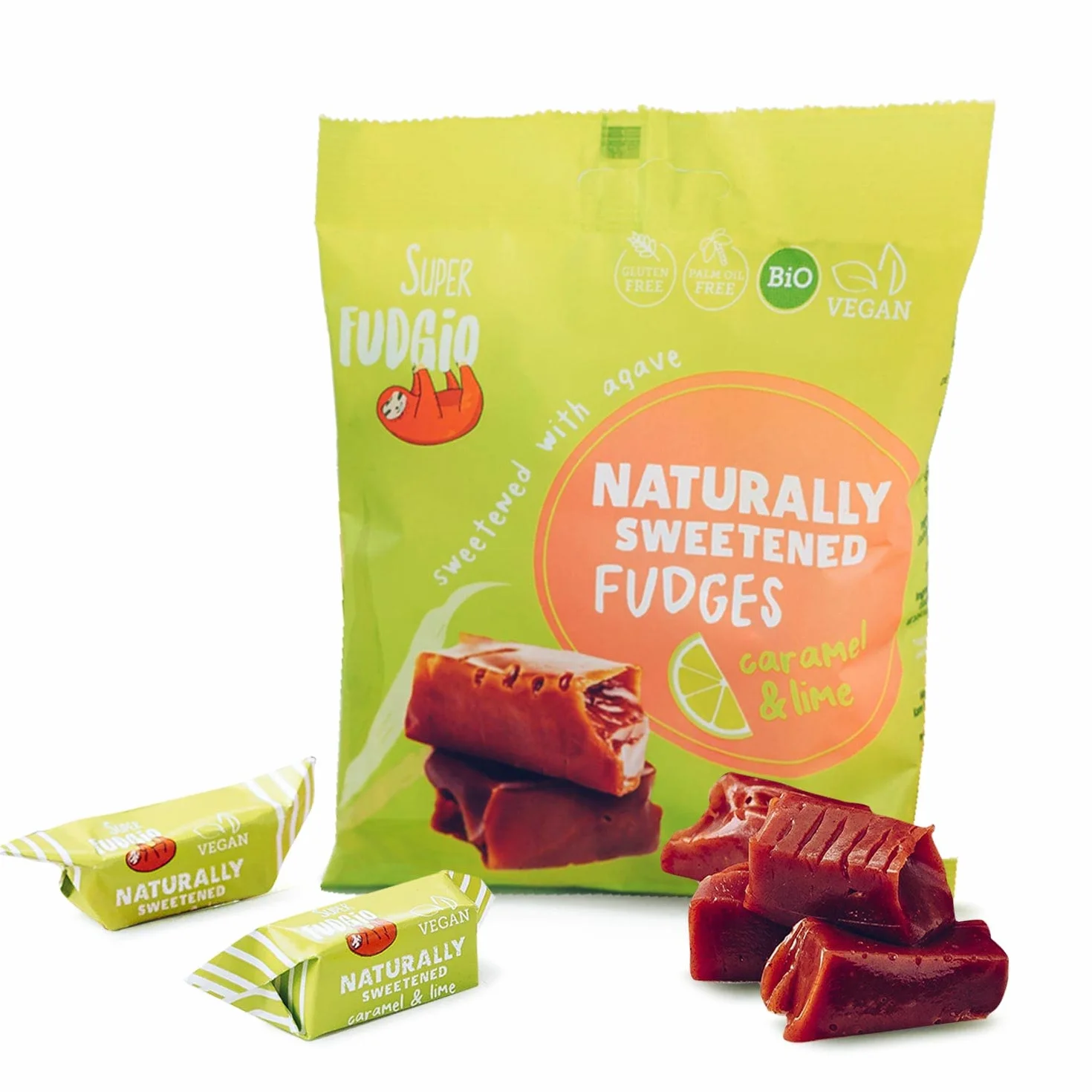 SUPER FUDGiO Naturalnie słodzone wegańskie krówki karmel limonka 150 g