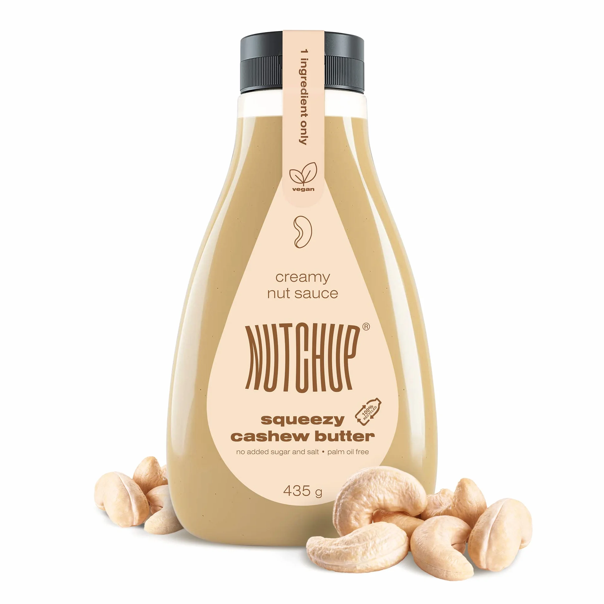NUTCHUP | Pierwsze wyciskane masło z orzechów nerkowca (cashew) nabite w butelkę | Kremowa polewa z orzechów nerkowca | Butelka 435g (Oryginalny)
