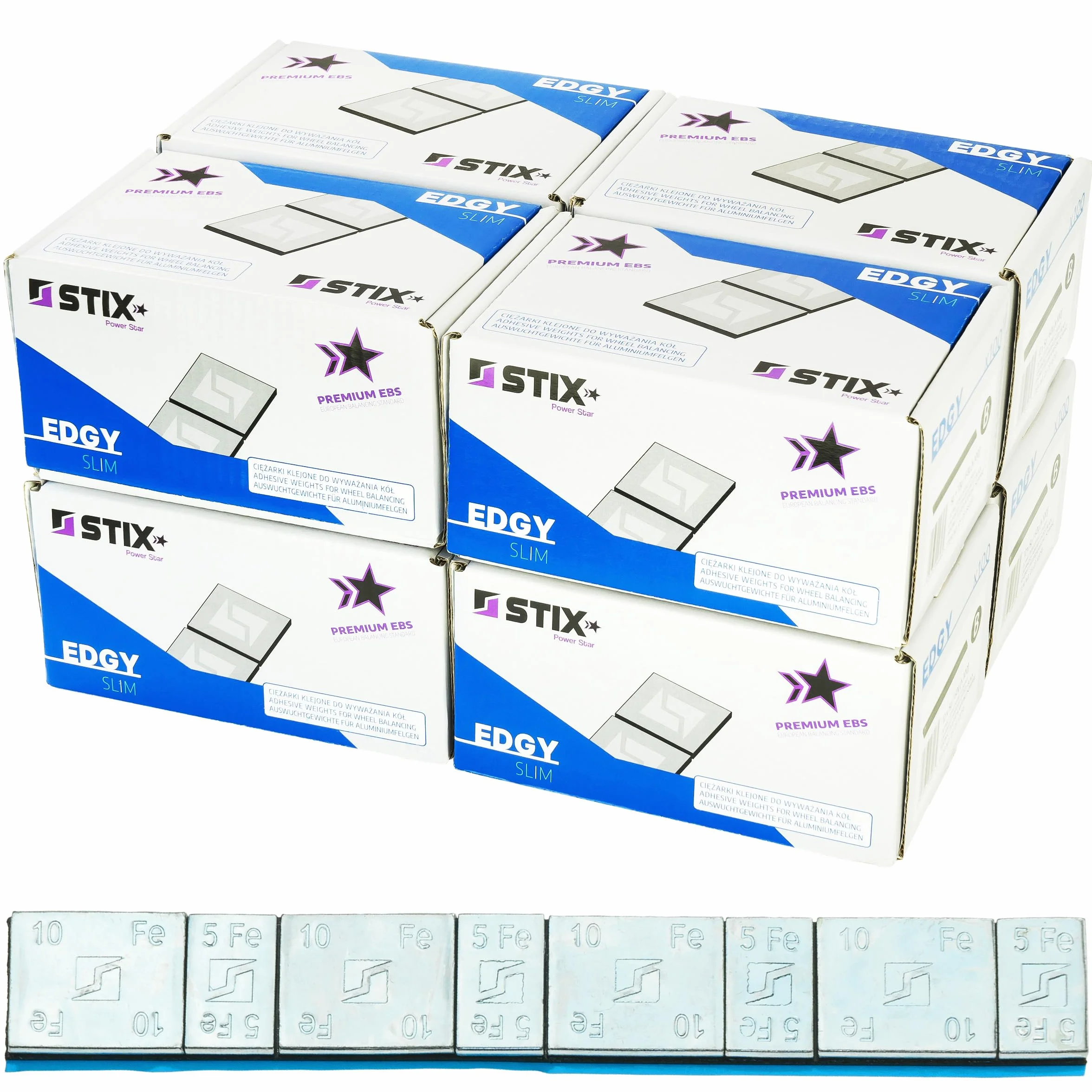 Ciężarki klejone do felg aluminiowych Edgy Slim - 60g (5g+10g / ocynkowane/szeroka taśma) - 800 szt. - Stix