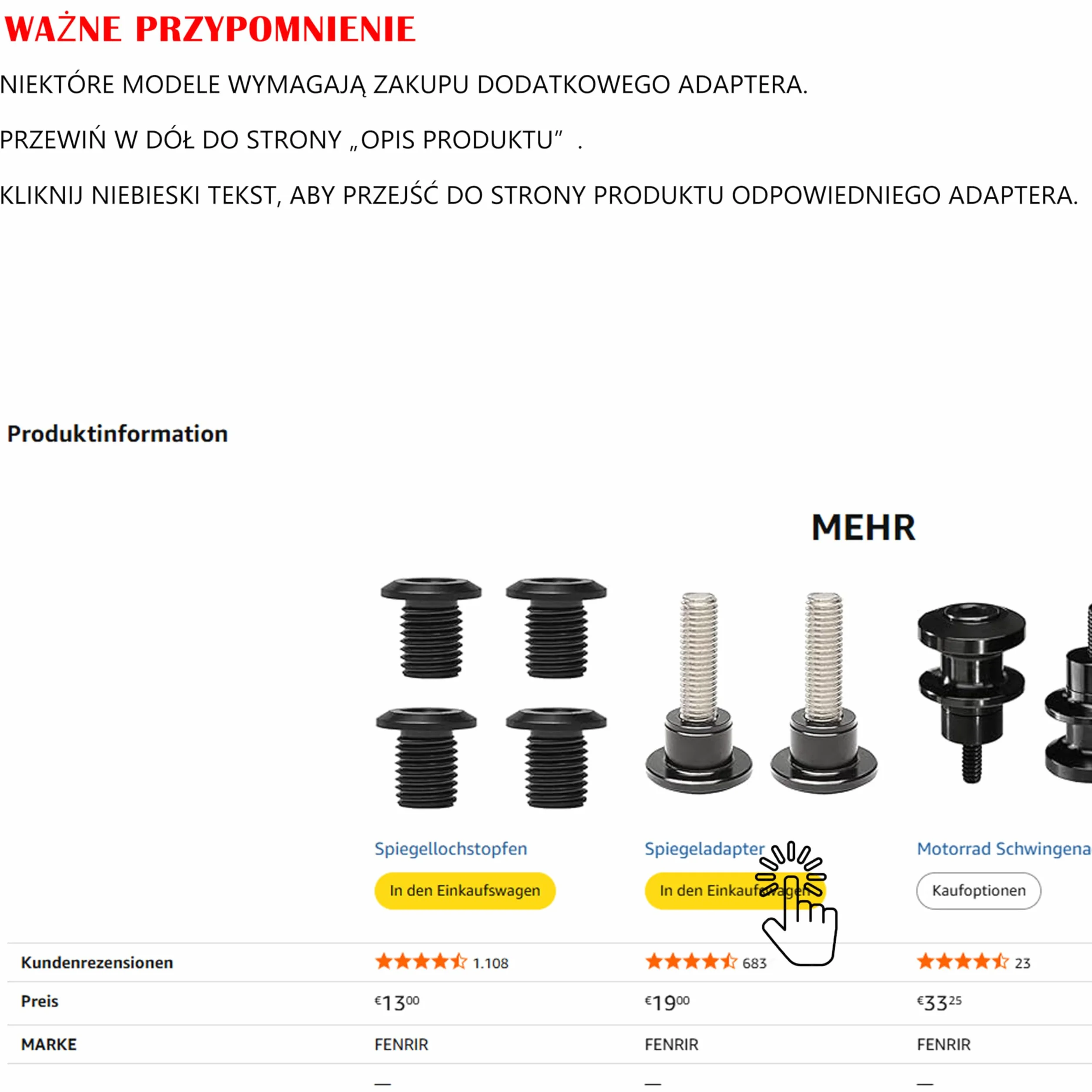 FENRIR Lusterka Kierownicy Motocykla Boczne Czarne CNC Kute ze stopu aluminium Antyodblaskowe 801-0028