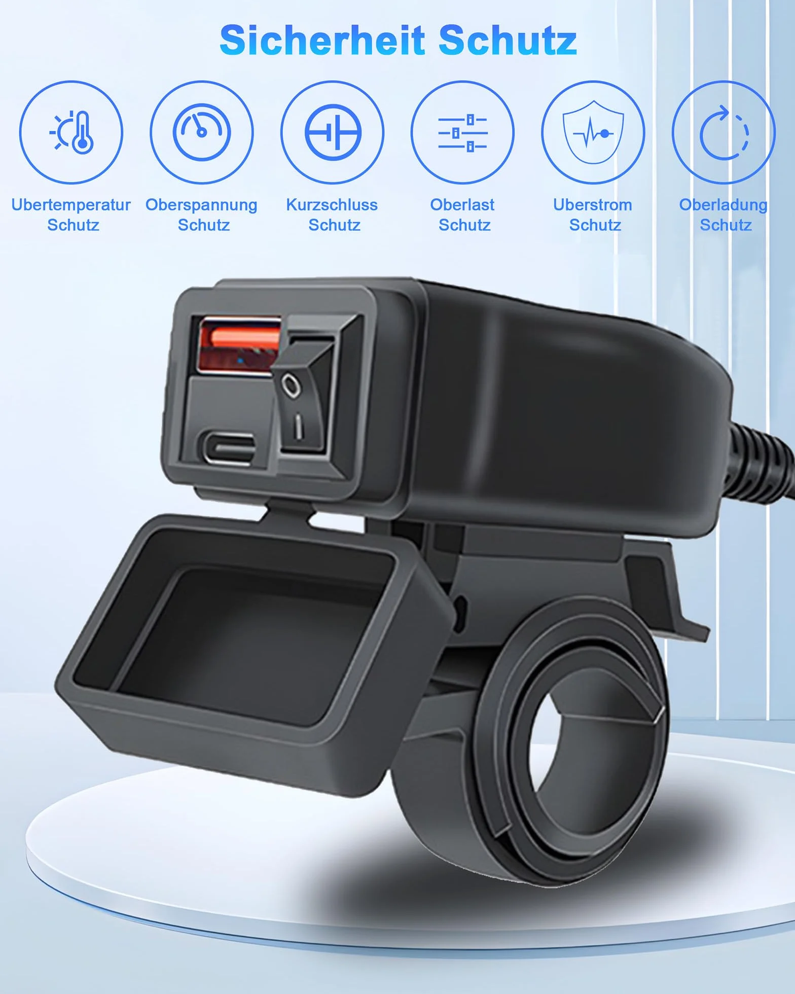 Wodoodporny port USB do motocykla: ładowarka motocyklowa USB 12V/24V QC3.0 podwójny port USB 18 W + 30 W z przełącznikiem ON/OFF do telefonu komórkowego tabletu