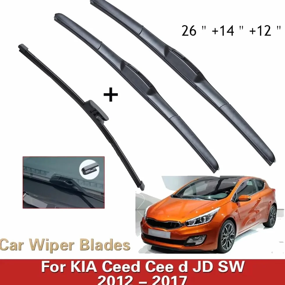 Wycieraczka przednia i tylna wycieraczka zestaw ostrzy kompatybilny z KIA Cee'd Ceed 2012-2017 szczotki do szyby przedniej szyby 26 "+ 14" + 12"