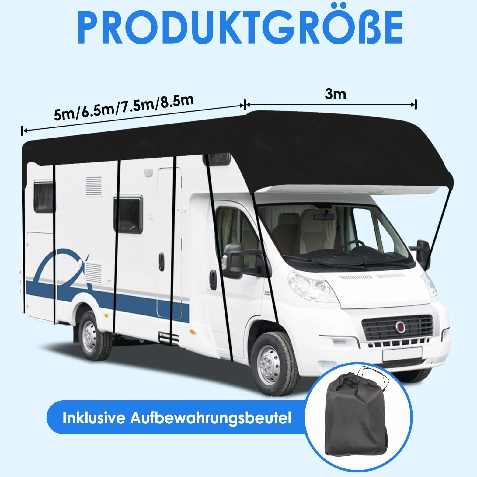 Plandeka dach ochronny do przyczepy kempingowej 210D 8,5 x 3 m wodoszczelna
