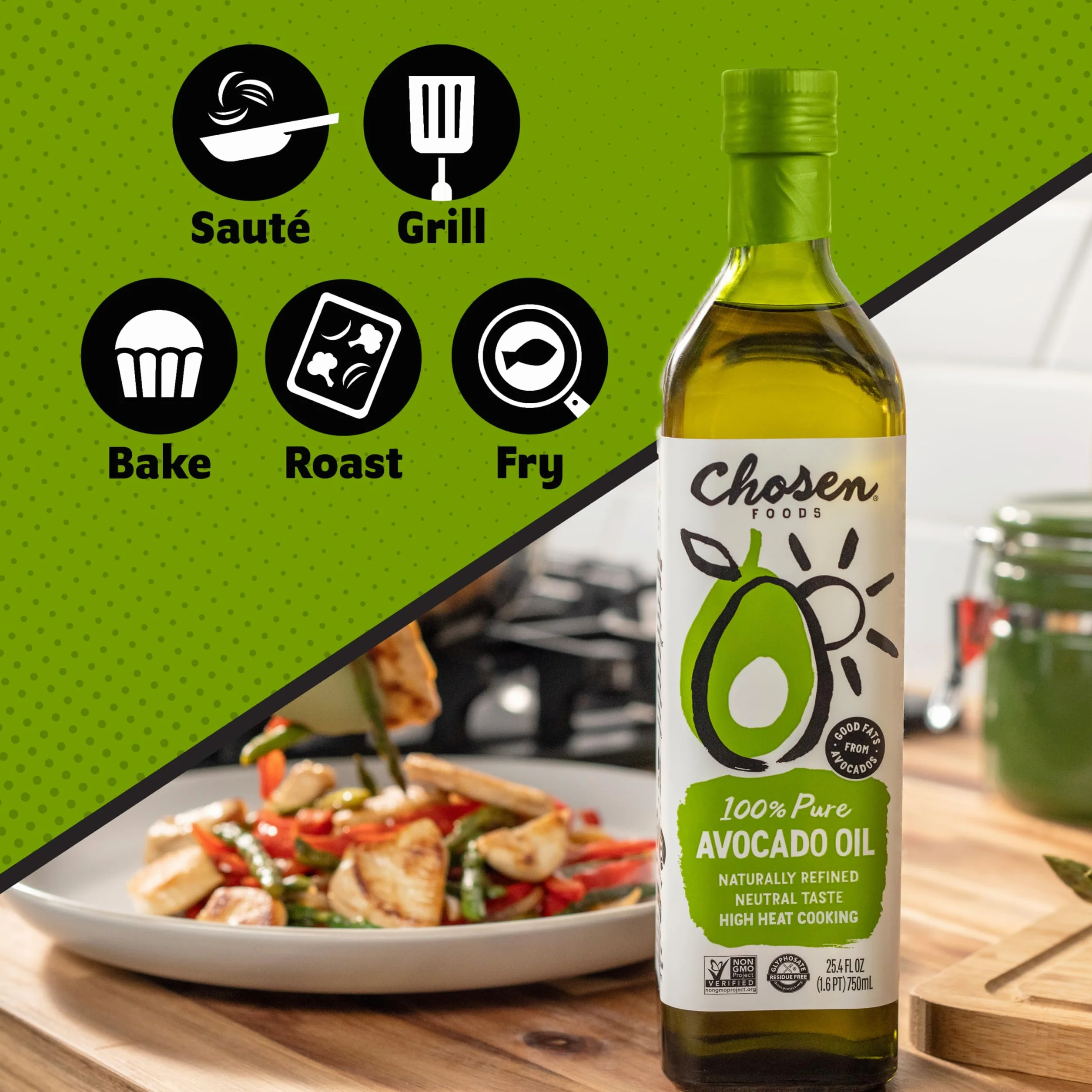 Chosen Foods 100% olej do gotowania z awokado - butelka 1 l (33,8 fl) (pojedyncza butelka) od Chosen Foods