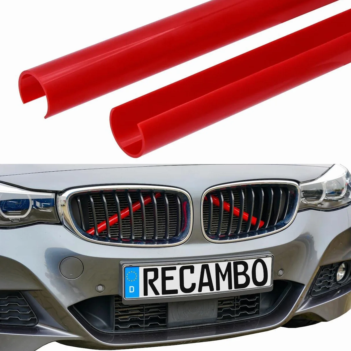 RECAMBO Wk?ad ch?odnicy do grilla, listwa ozdobna, paski do grilla w kszta?cie litery V, kompatybilny z BMW serii 5 X3 G01 X4 G02 X5 G05 X6 G06 X7 G07, czerwony