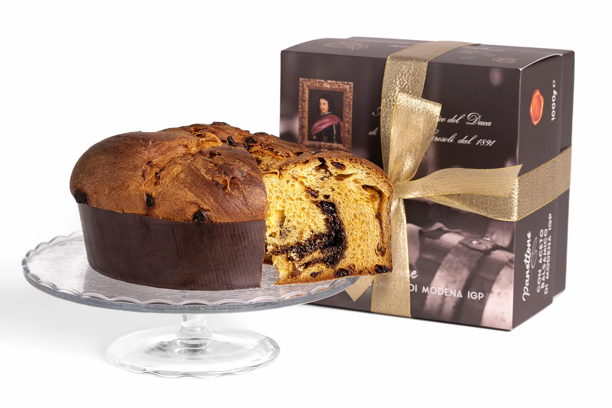 Panettone z "Ocetem balsamicznym z Modeny ChOG" del Duca - Ciasto świąteczne - miękkie ciasto i nadzienie balsamiczne - 1 kg - eleganckie opakowanie