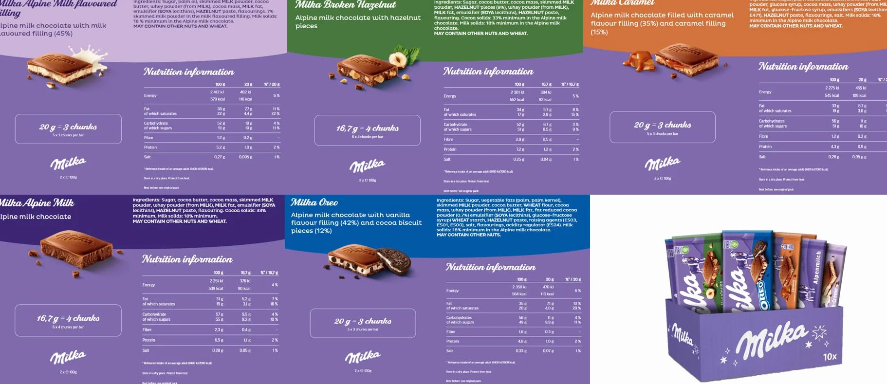 Milka Selection Box 1 kg I 10 Schokoladentafeln á 100g I 5 verschiedene Milka Sorten I inkl. Alpenmilch, Alpenmilchcréme, Haselnuss, Karamell, OREO I Tafelschokolade Geschenkbox I Schokoladen Geschenk