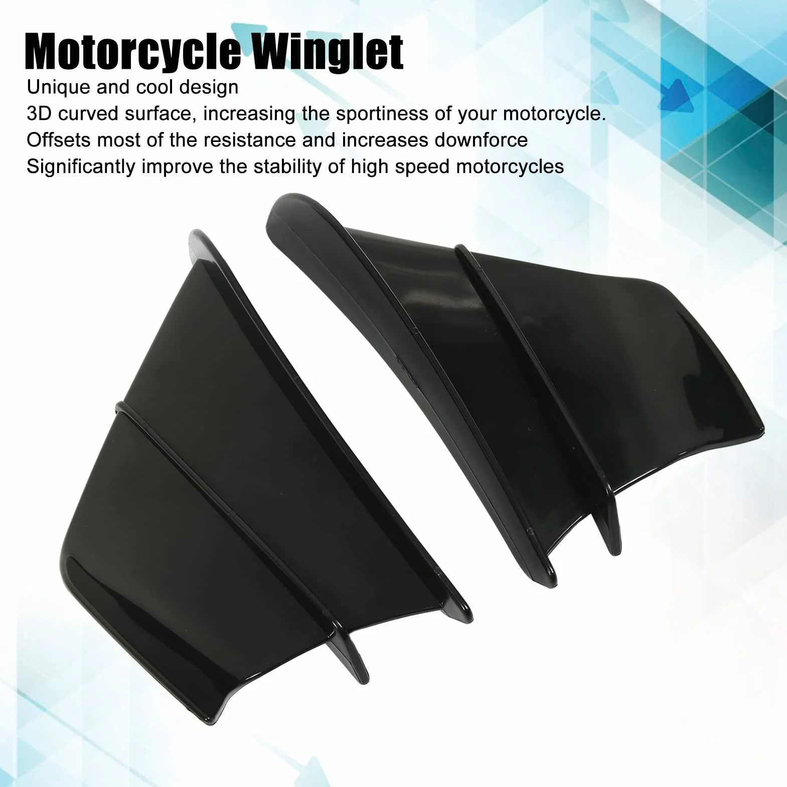 Skrzydło Aerodynamiczne KIMISS, Spojler Boczny Motocykla Owiewka Przednia Skrzydła Aerodynamiczne Skrzydła dla NINJA400 NINJA250 Z900 Z1000(Czarny błyszczący)