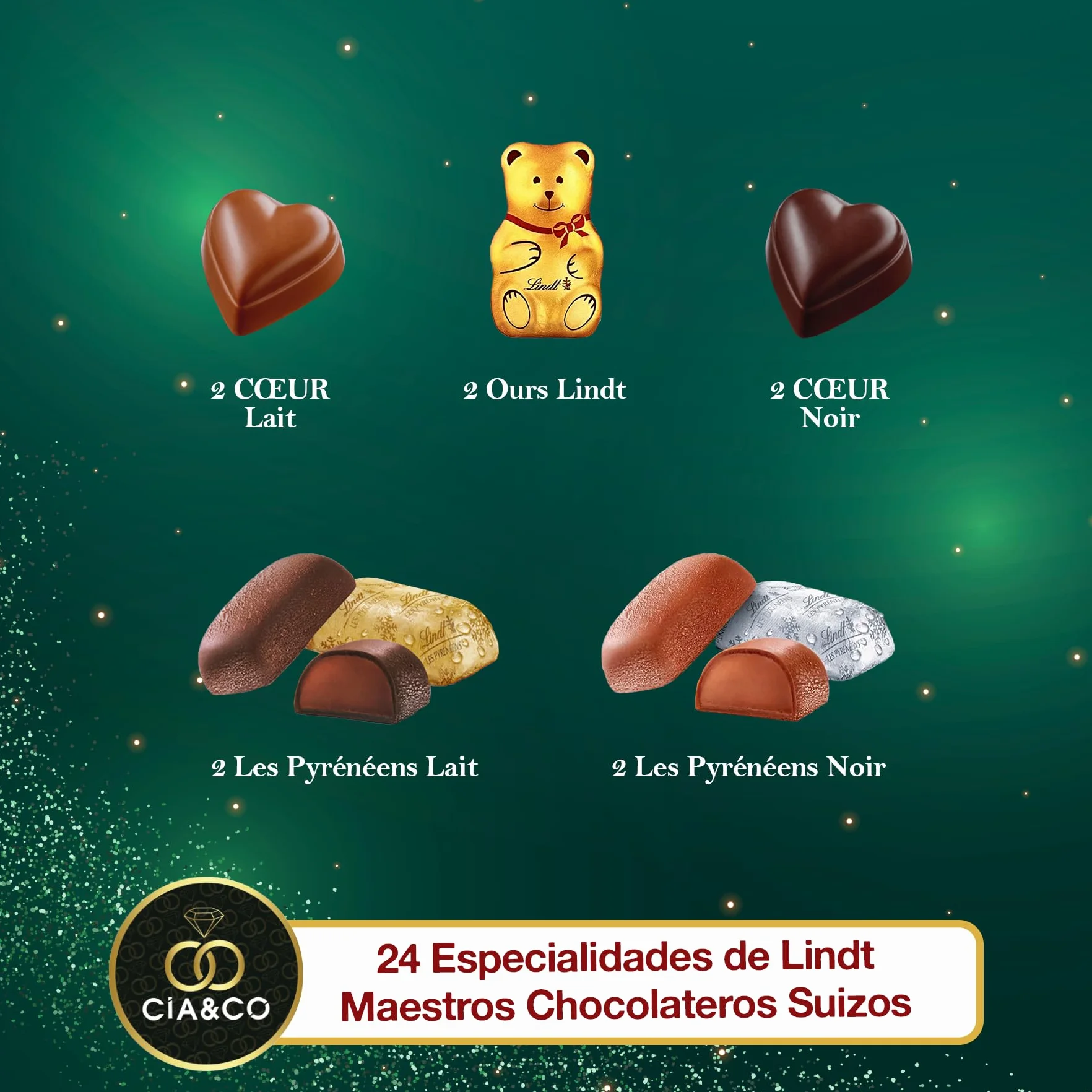 Kalendarz Adwentowy LINDT 2025 Choinka · 24 Szwajcarskie Czekoladki Lindor & Excellence · Zestaw Gourmet z Misiami, Sercami i Pralinami · Z Personalizowaną Kartką Cia&Co 221 g · Idealny Prezent Świąte