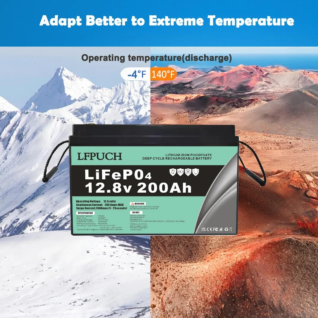Leisure Bateria, LiFePO4 battery 12V 200 Ah litowo-żelazowo-fosforanowy zamiast akumulatora samochodowego AGM o głębokim cyklu, do kampera, łodzi, systemu solarnego