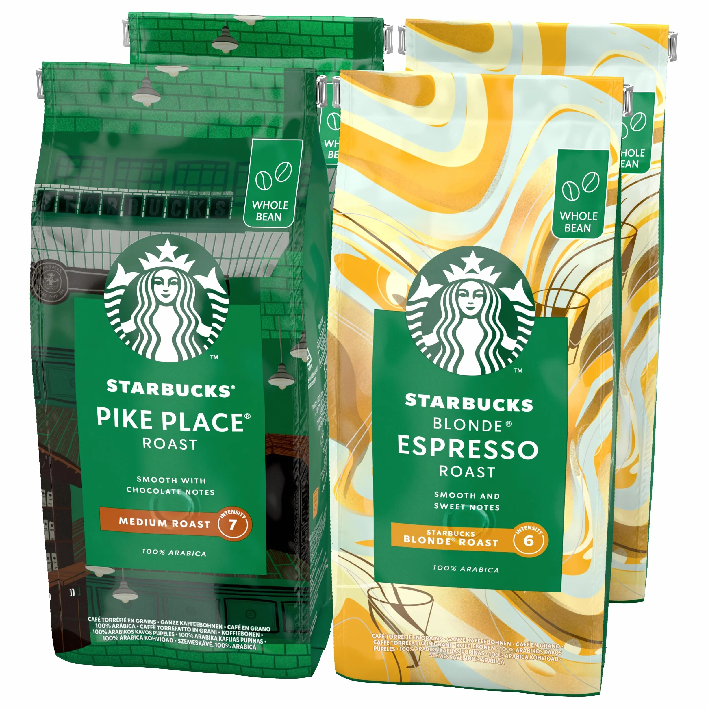 STARBUCKS Pike Place Roast, Blonde Espresso Roast Kawa Ziarnista 450g (4 sztuk w zestawie)