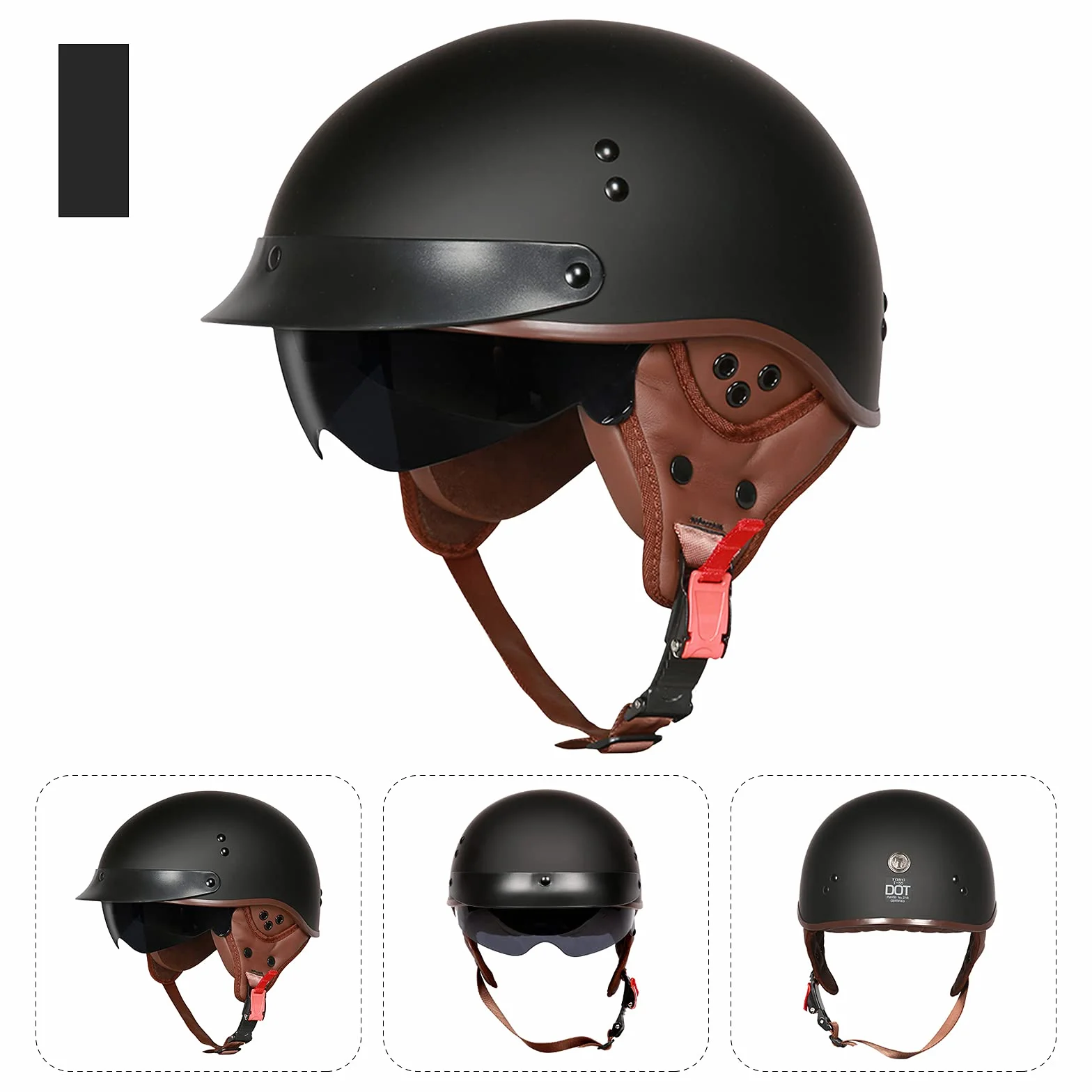 Kask motocyklowy z goglami ochronnymi, dopuszczony do użytku przez DOT/ECE, kask na skuter, motorower, chopper, vintage