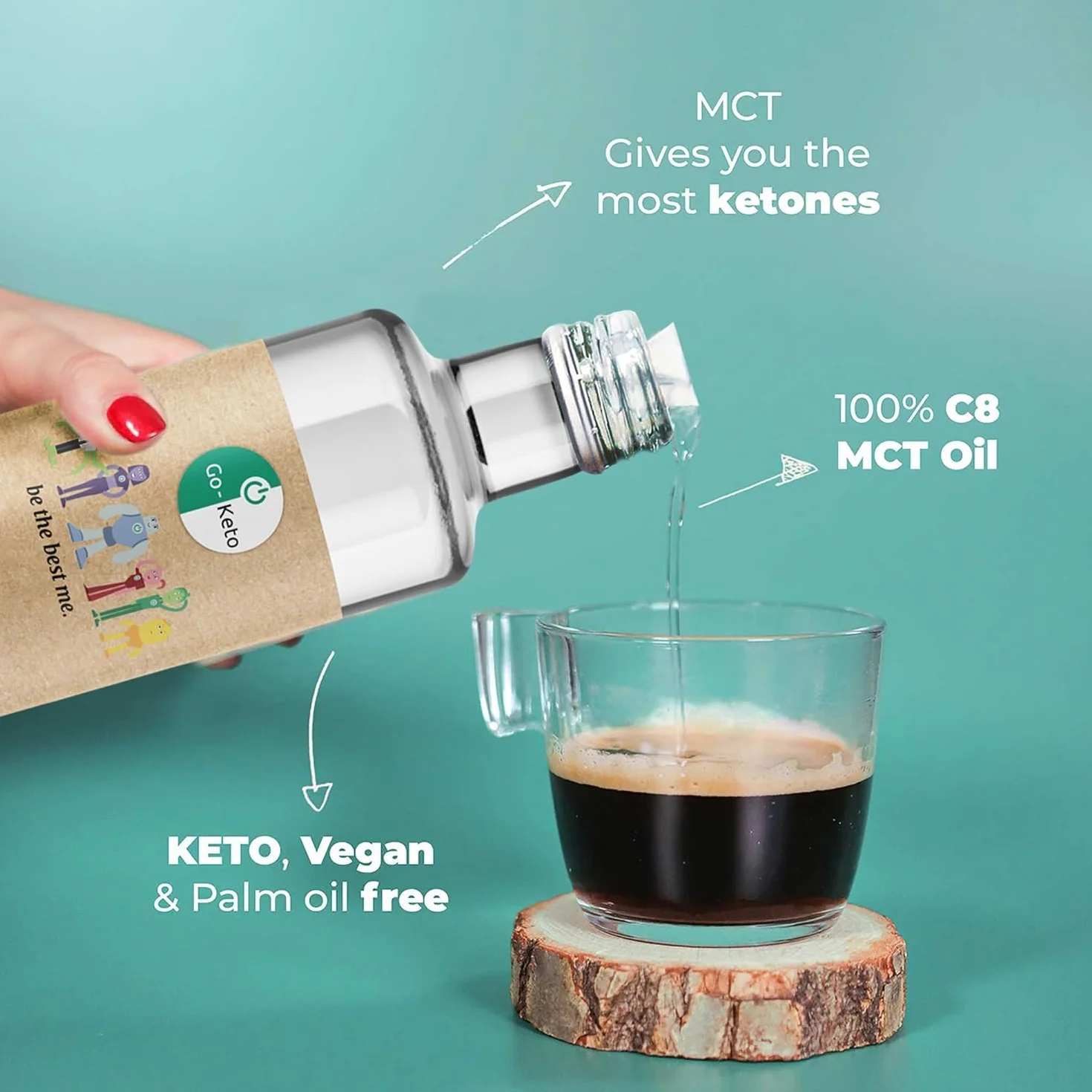 Go-Keto MCT Oil C8, 500 ml | Olej MCT C8, 100% olej kokosowy bez oleju palmowego | idealny do diety keto | idealny do kawy Bulletproof Coffee lub keto shake'a | wegański, no sugar