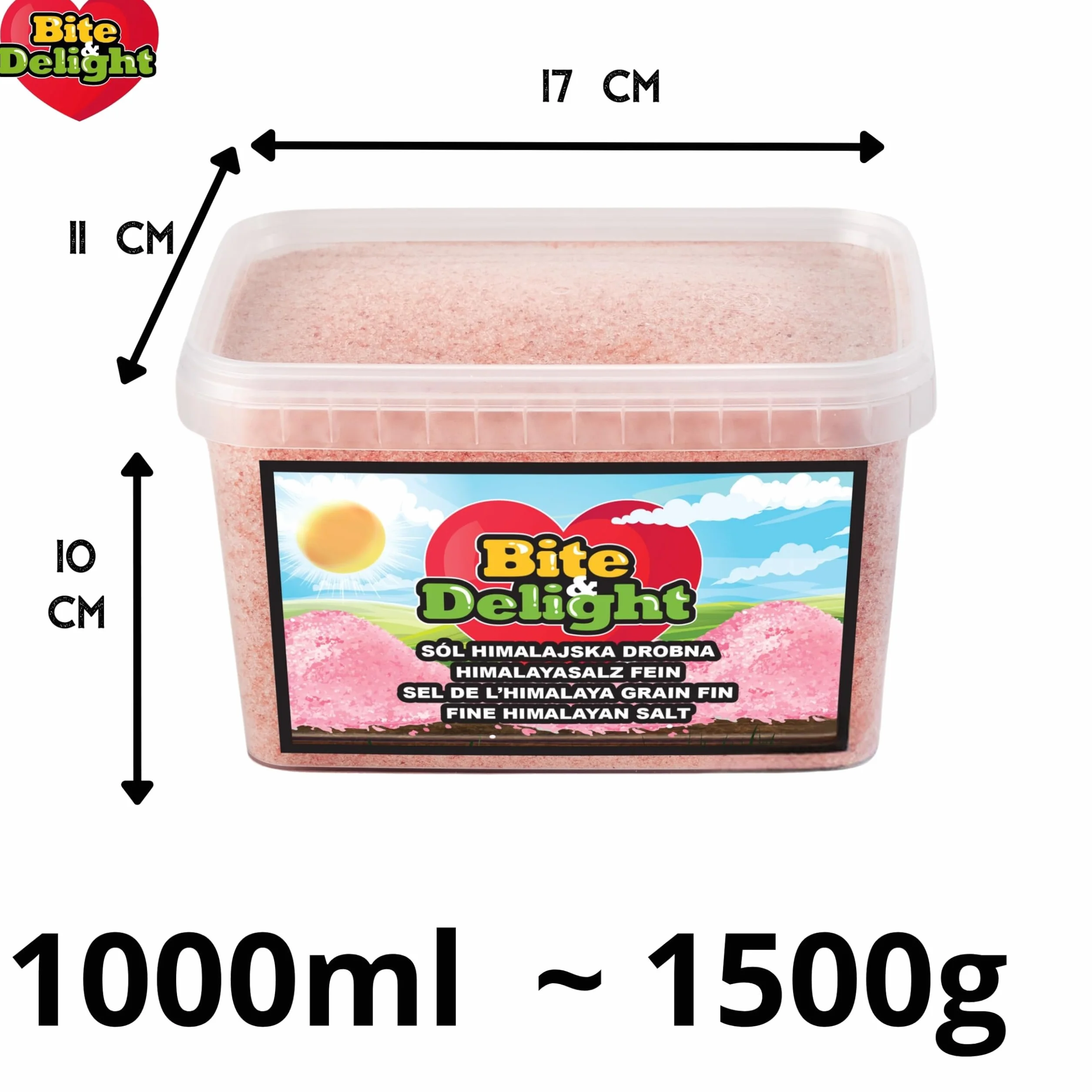 Sól himalajska drobna Bite & Delight - Bogata w minerały, nierafinowana, naturalna sól kuchenna 1000 ml