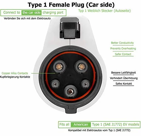 Adapter do pojazdu elektrycznego kabel do ładowania - typ 2 IEC 62196 na typ 1 SAE J1772 EV + adapter ładowarki - 1-fazowy 32 A (7,6 kW) czarny/biały złącze wtykowe