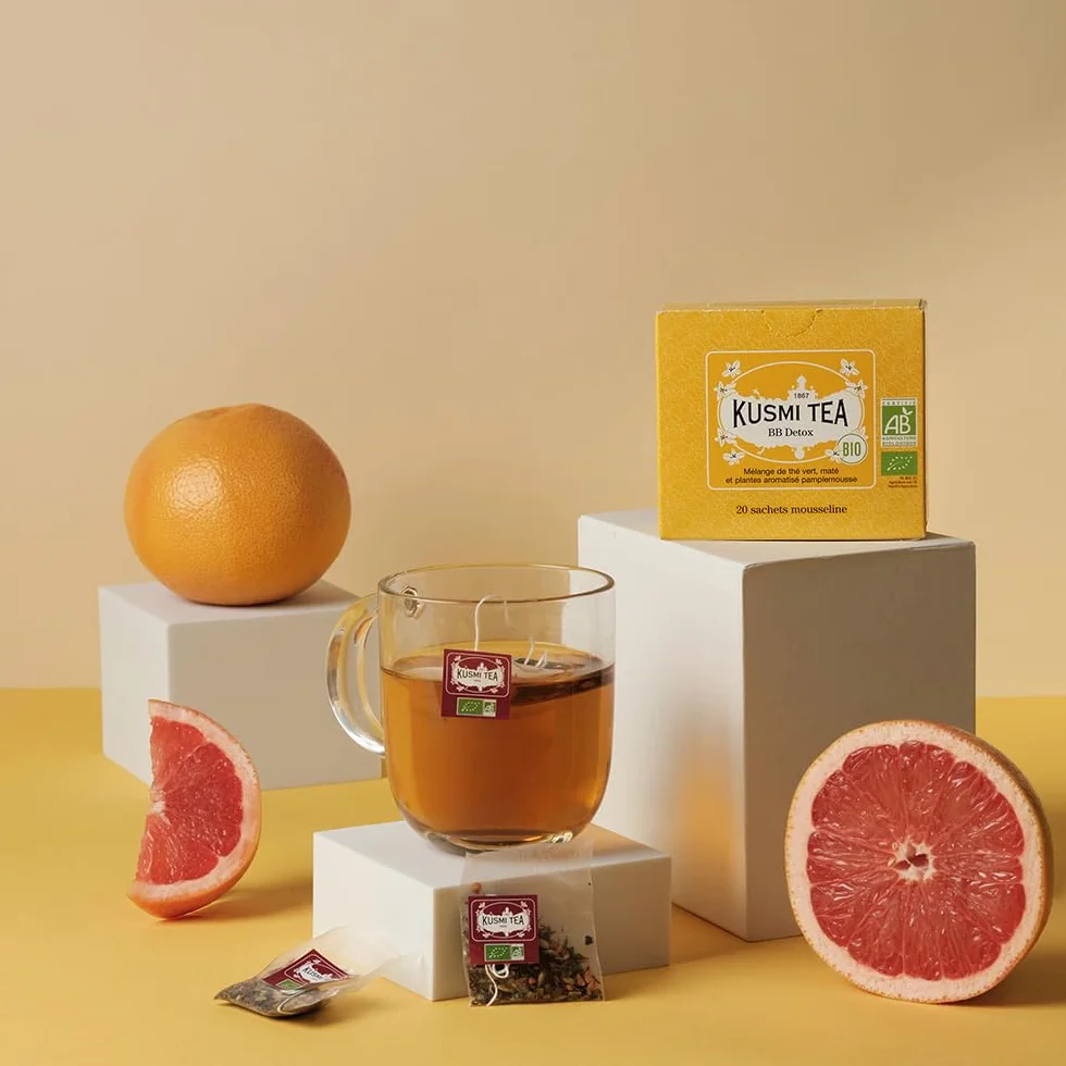 Kusmi Tea - BB Detox - 2 puszki - Organiczna mieszanka zielonej herbaty, mate i grejpfruta - Aromatyzowana herbata Yerba Mate - Zakwaszone delikatne zapachy - 2x20 torebek herbaty