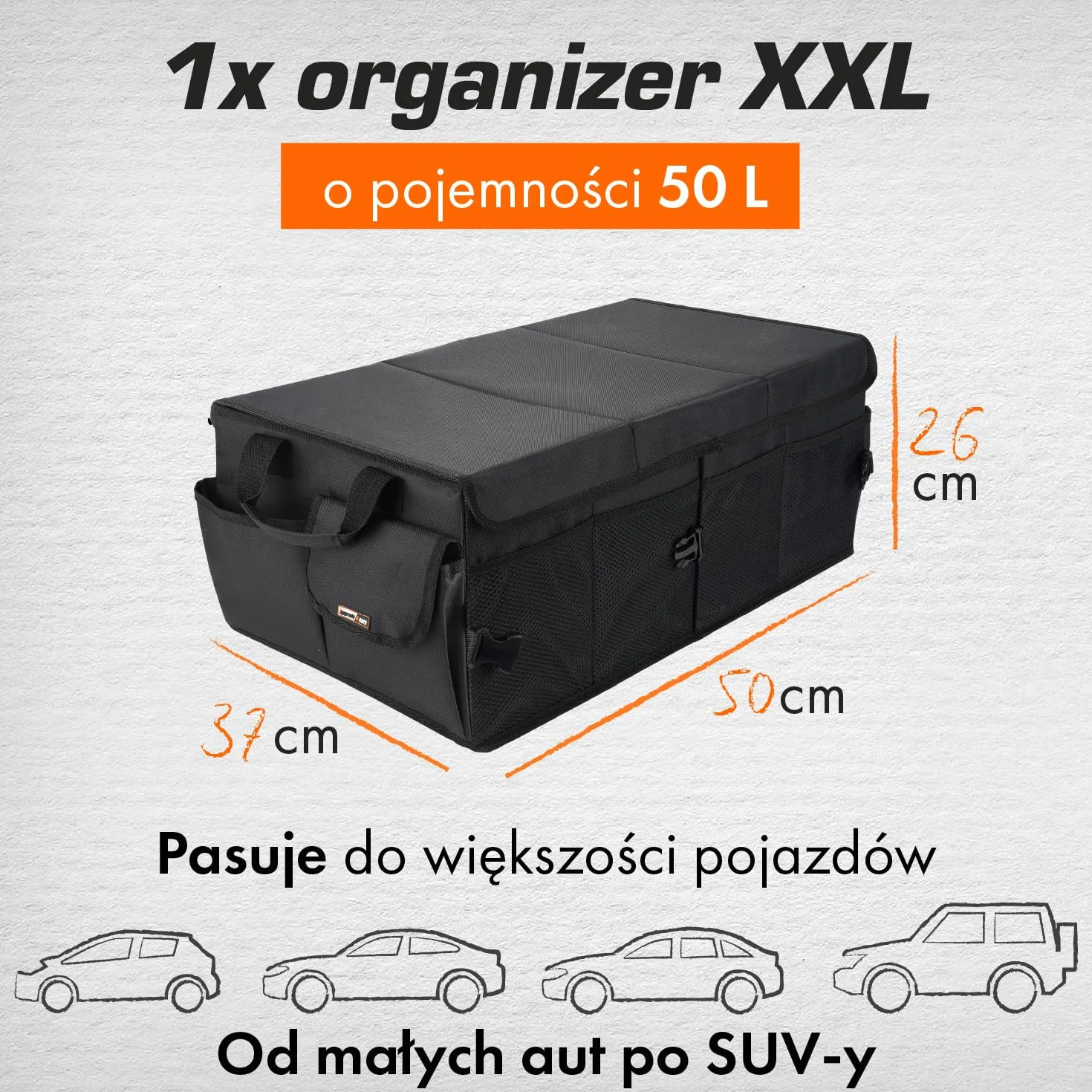 Upgrade4cars organizer do bagażnika z pokrywą i rzepem duża składana antypoślizgowa torba XXL