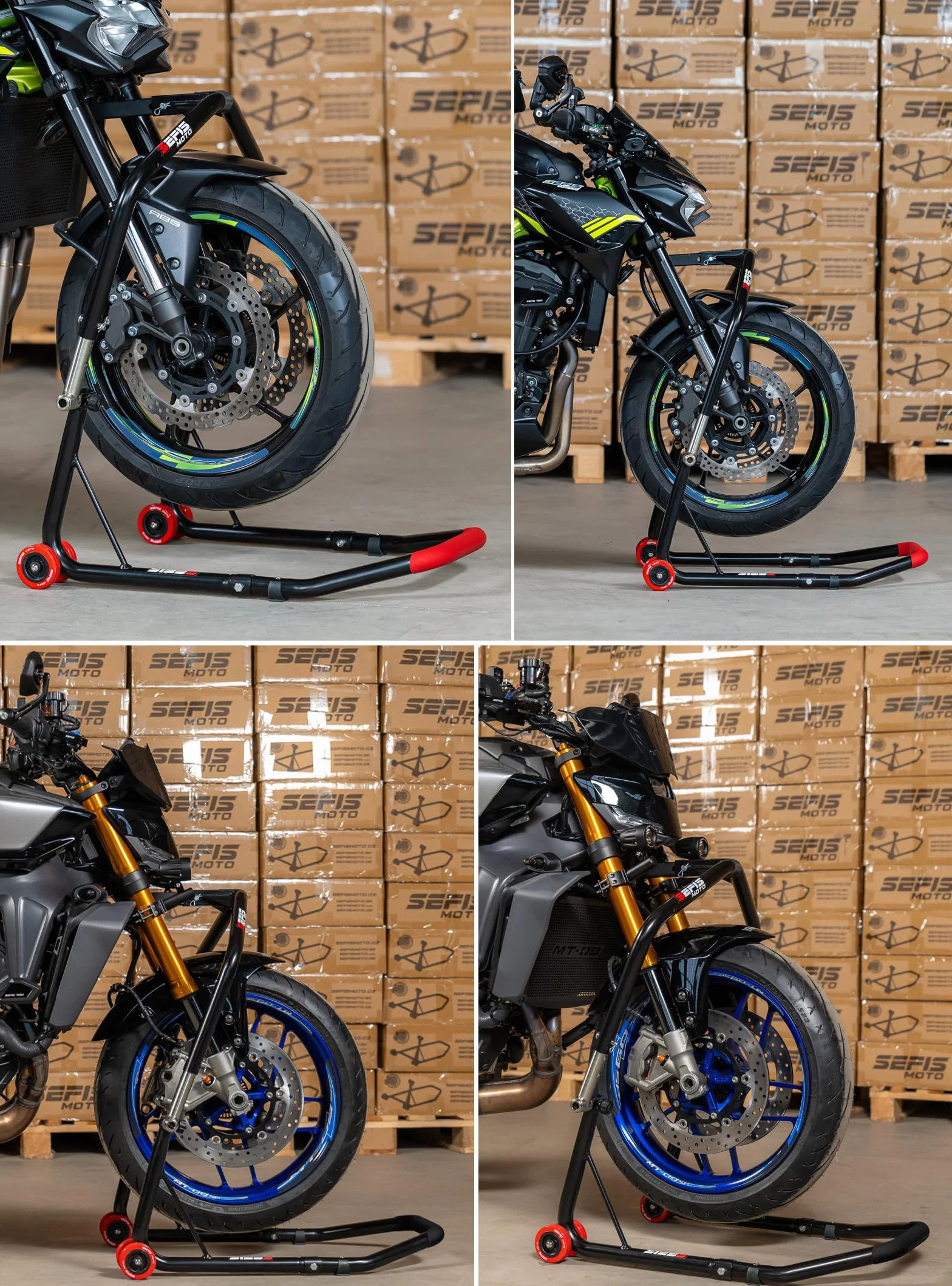 SEFIS D18 stojak na motocykl, zestaw przedniego koła, podnośnik do motocykla, stojak serwisowy, stojak do montażu przedniego motocykla, stojak na motocykl, podnoszona głowica kierownicy