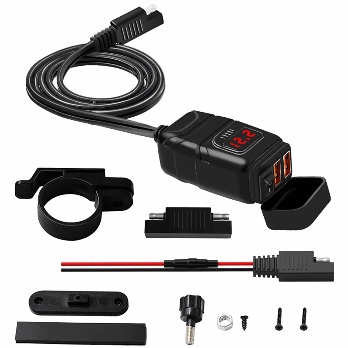 Ładowarka USB Moto wyposażona w wodoodporny woltomierz i ochronę ładowania łodzi samochodu/motocykla/telewizora/SUV/DC12V