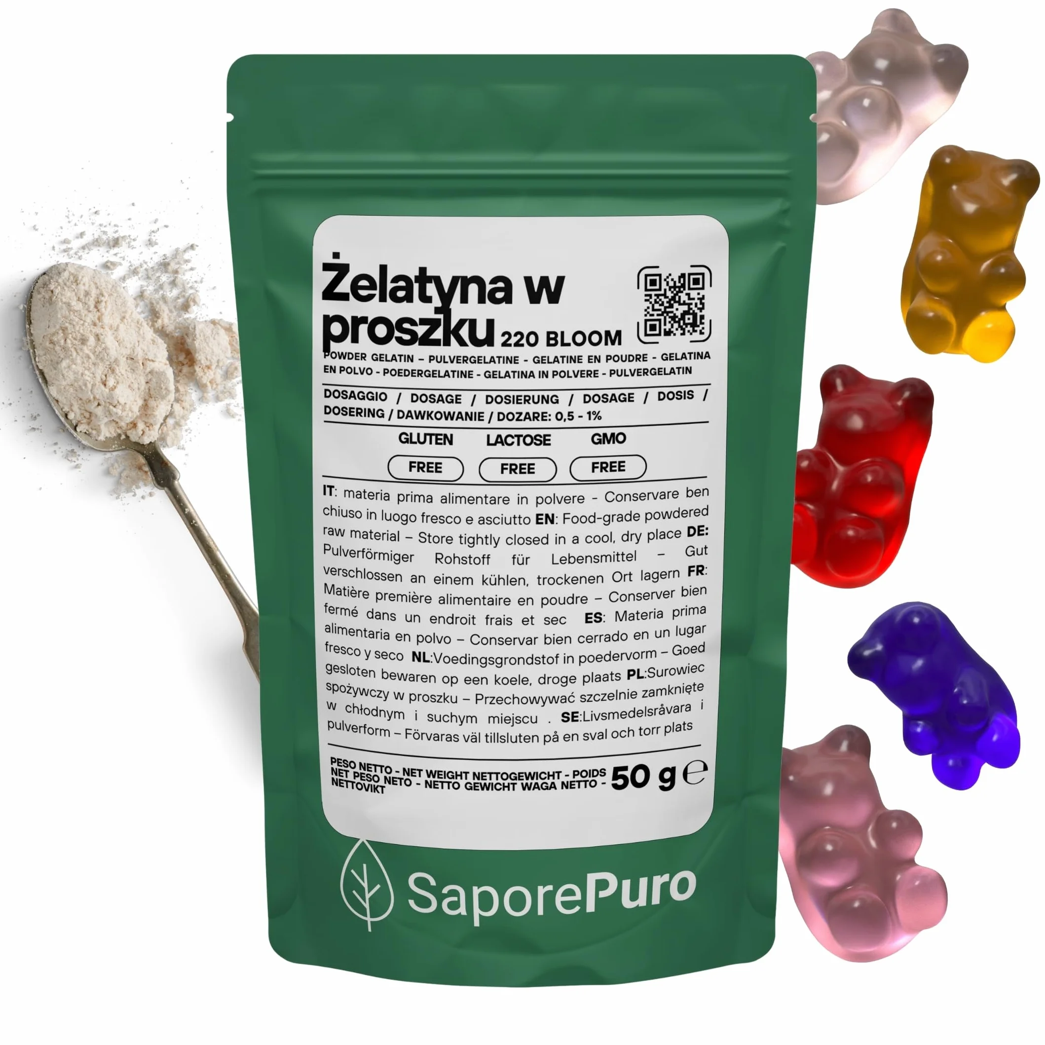 SaporePuro Żelatyna Spożywcza w Proszku 50 g 220 Bloom
