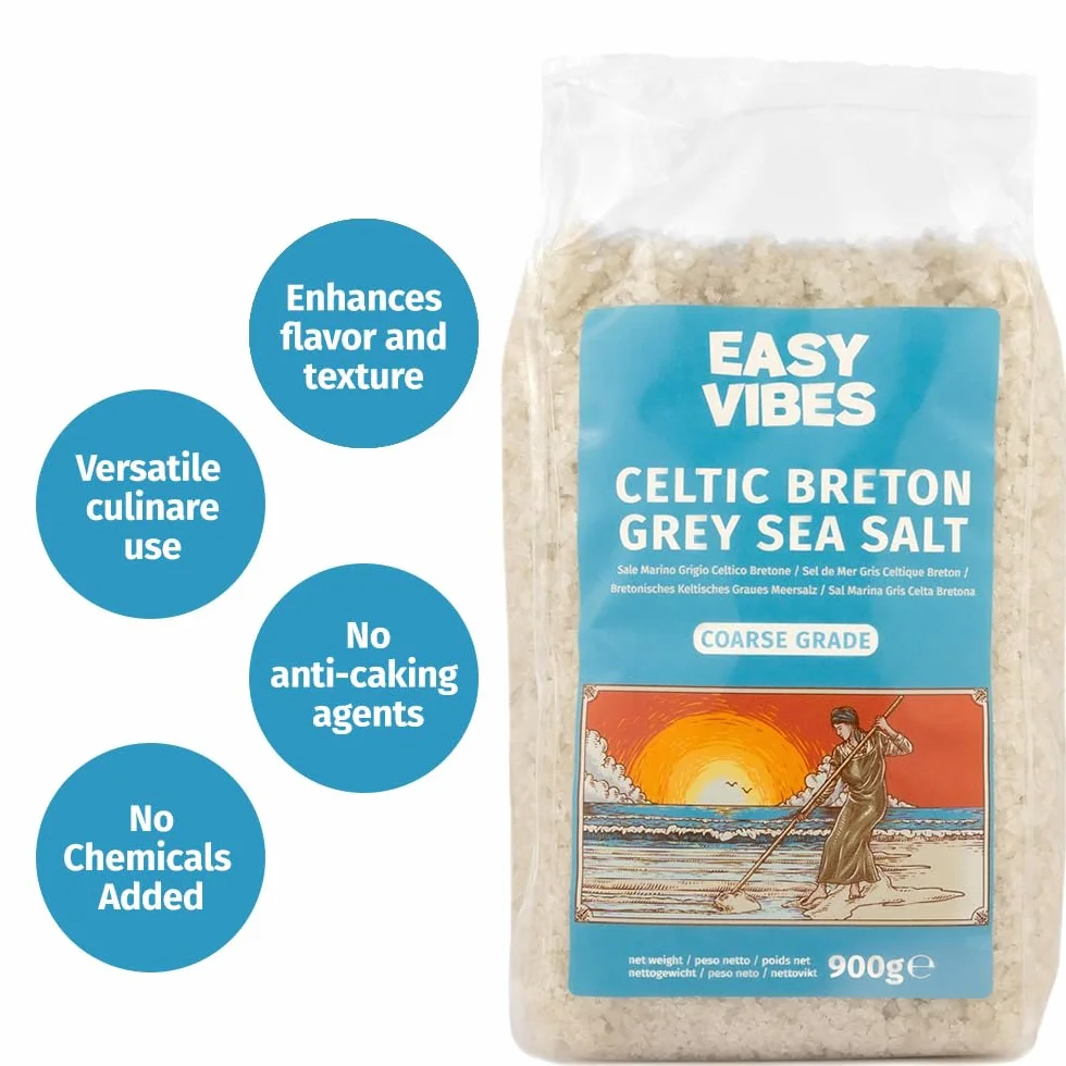 Easy Vibes - Sól Celtycka - Bretońska Sól Morska Szara (900g) - Sól Gruba | Nierafinowany | Naturalne | Bez konserwantów