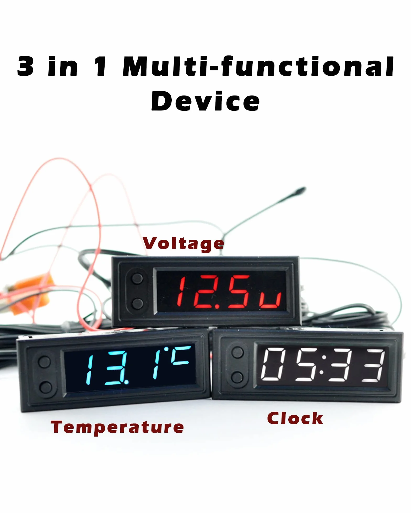 0.39” LED Samochód Temperatury Zegar DC 5-50V 3 w 1 Termometr Woltomierz Elektroniczny Zegar Zmierzenie Instrumenty Wyświetlacz dla SUV, Motocyklowy, Łódź