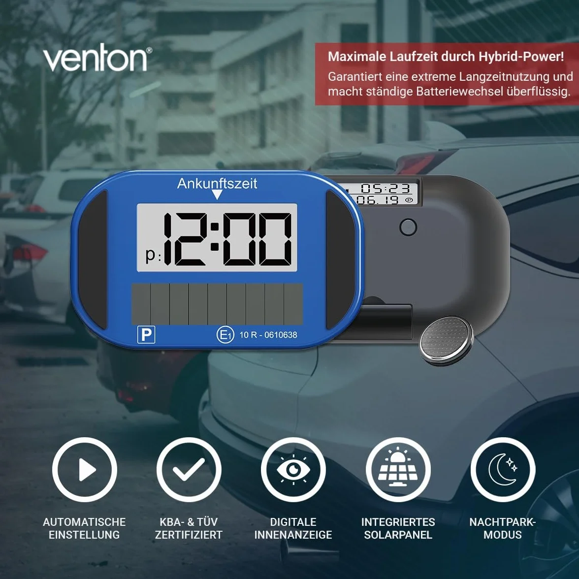 VENTON Elektroniczna Solarna Tarcza Parkingowa Z Dopuszeniem Automatyczny Cyfrowy Zegar Parkingowy