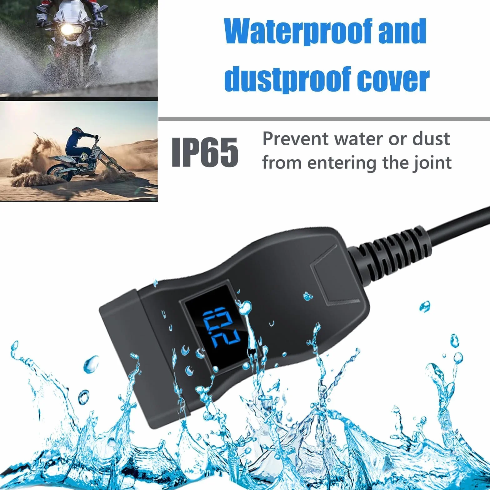 Gniazdo ładowania 12 V USB, do motocykla, 54 W, PD i QC3.0, ze wskaźnikiem napięcia LED, wodoszczelność IP65 do 12 V-24 V