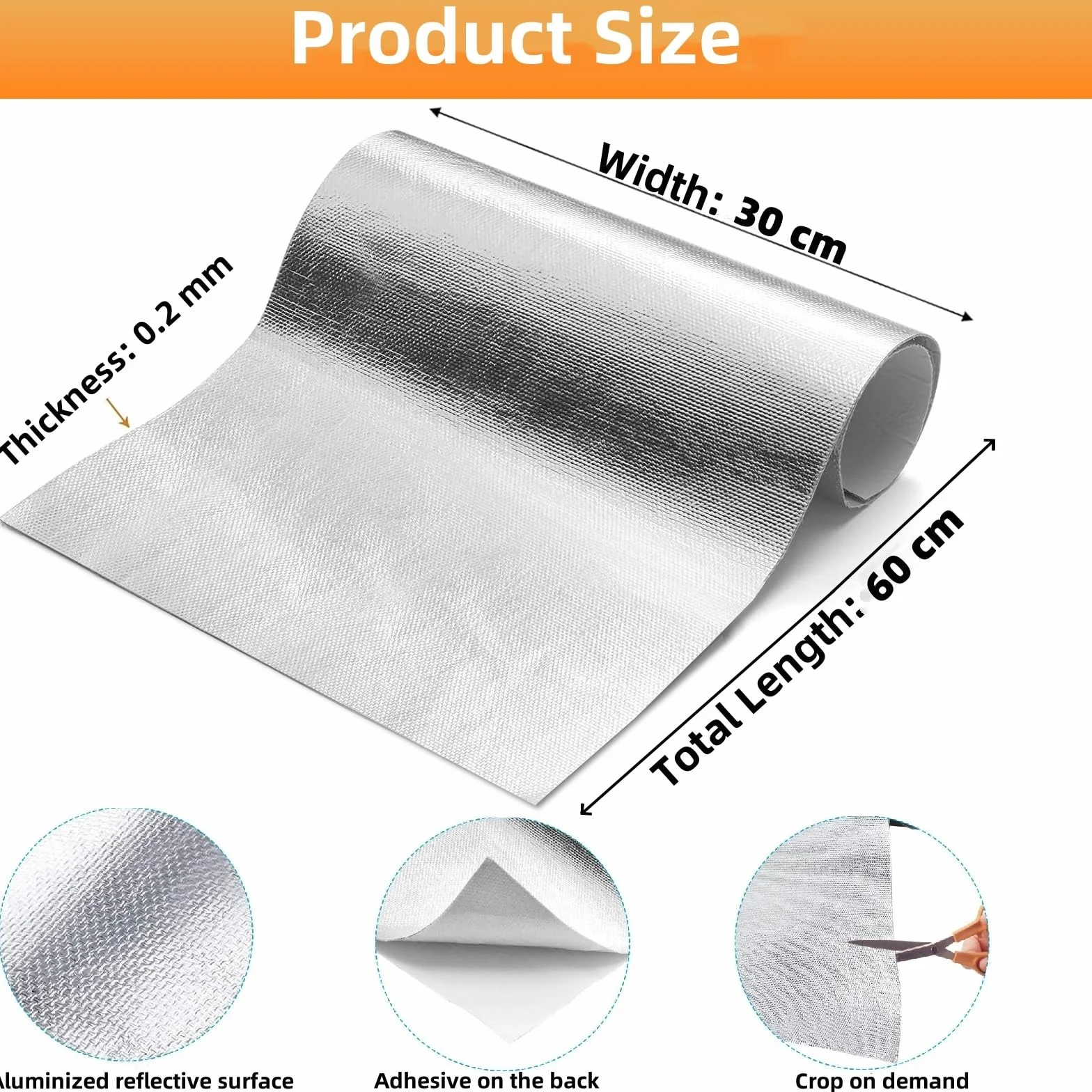 RANJIMA Aluminiowa mata chroniąca przed wysoką temperaturą, 30 x 60 cm, aluminiowa mata izolacyjna do samochodu, samoprzylepna, włókno szklane, folia odblaskowa, mata izolacyjna o grubości 2 mm do