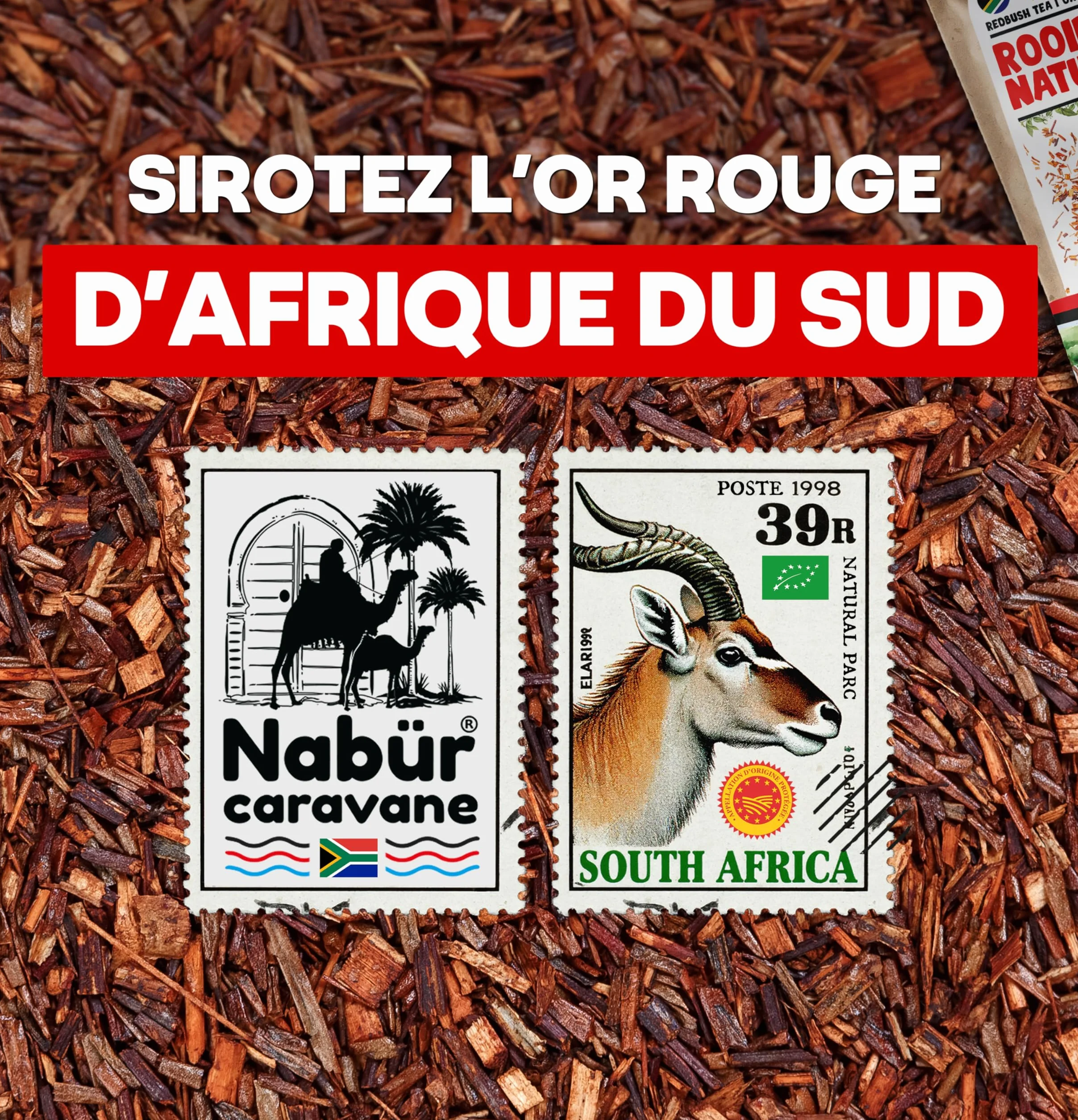 Nabür - Rooibos Rouge BIO 1kg | Thé Rouge Antioxydant | Sans Théine/Caféine | Doux, Relaxant, Riche (1000gr)