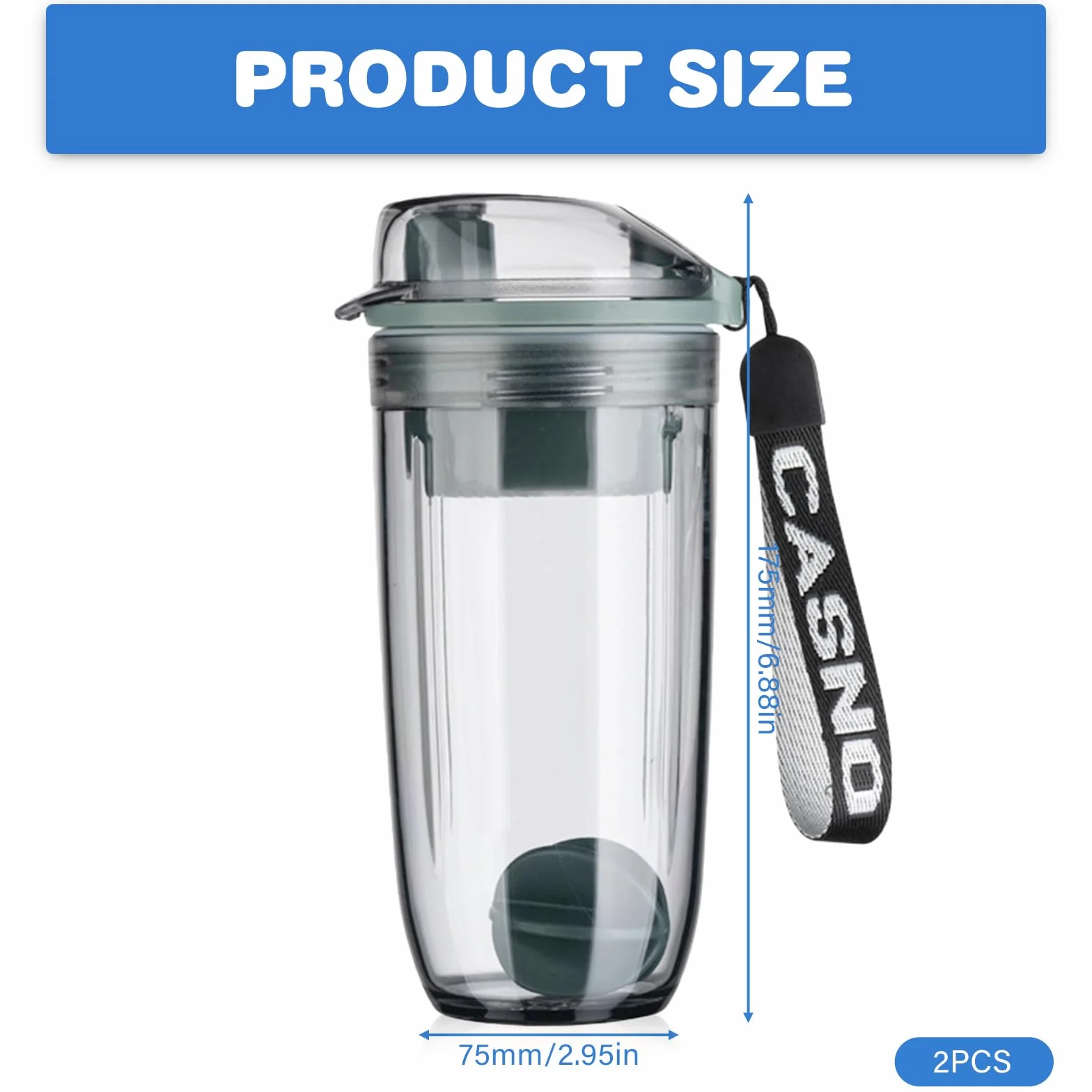 Shaker do białka 400 ml z trzepaczką BlenderBall, szczelny, bez BPA, szary