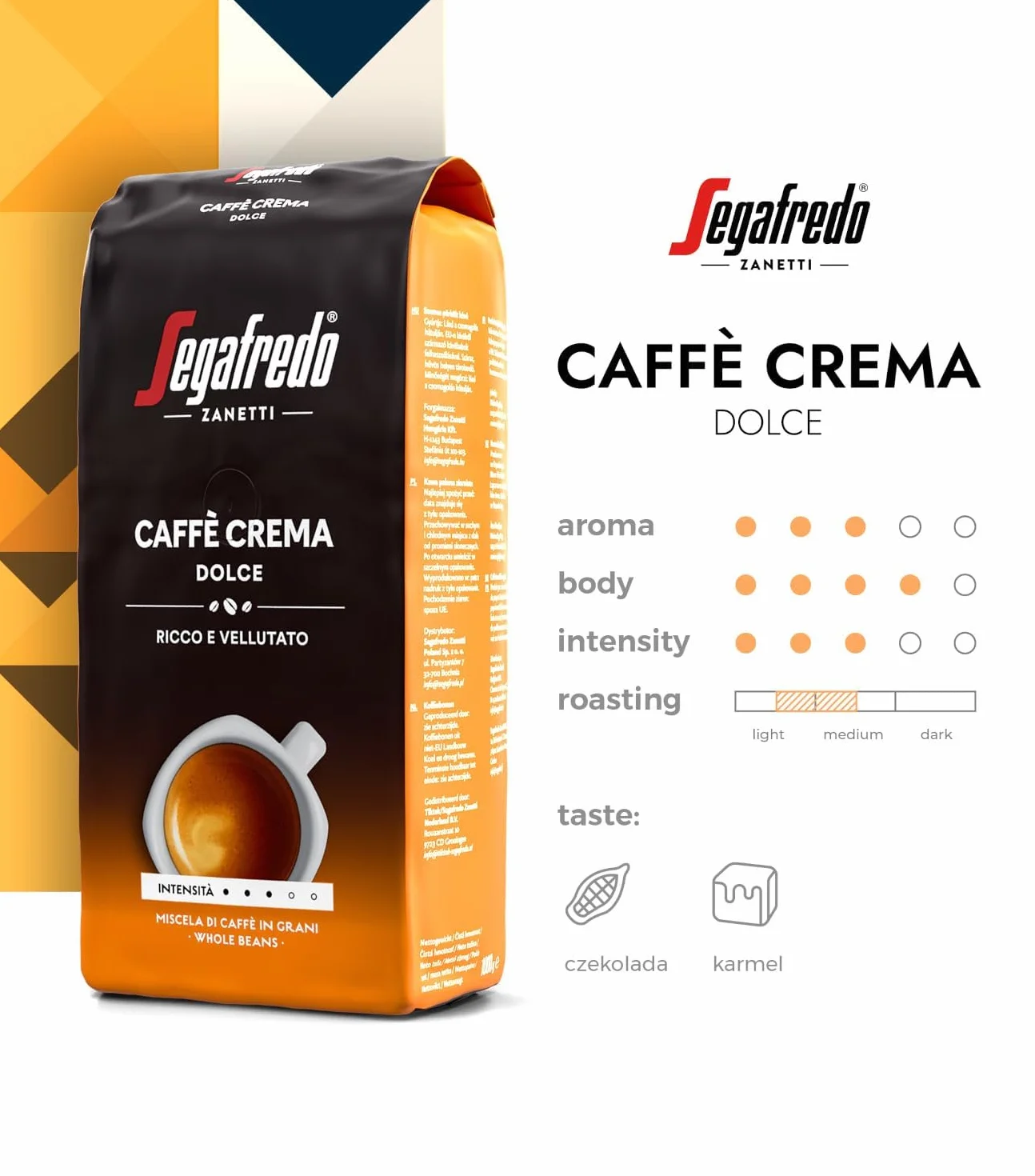 Segafredo Zanetti Caffè Crema Dolce Kawa Ziarnista Intensywność 3/5 1 kg