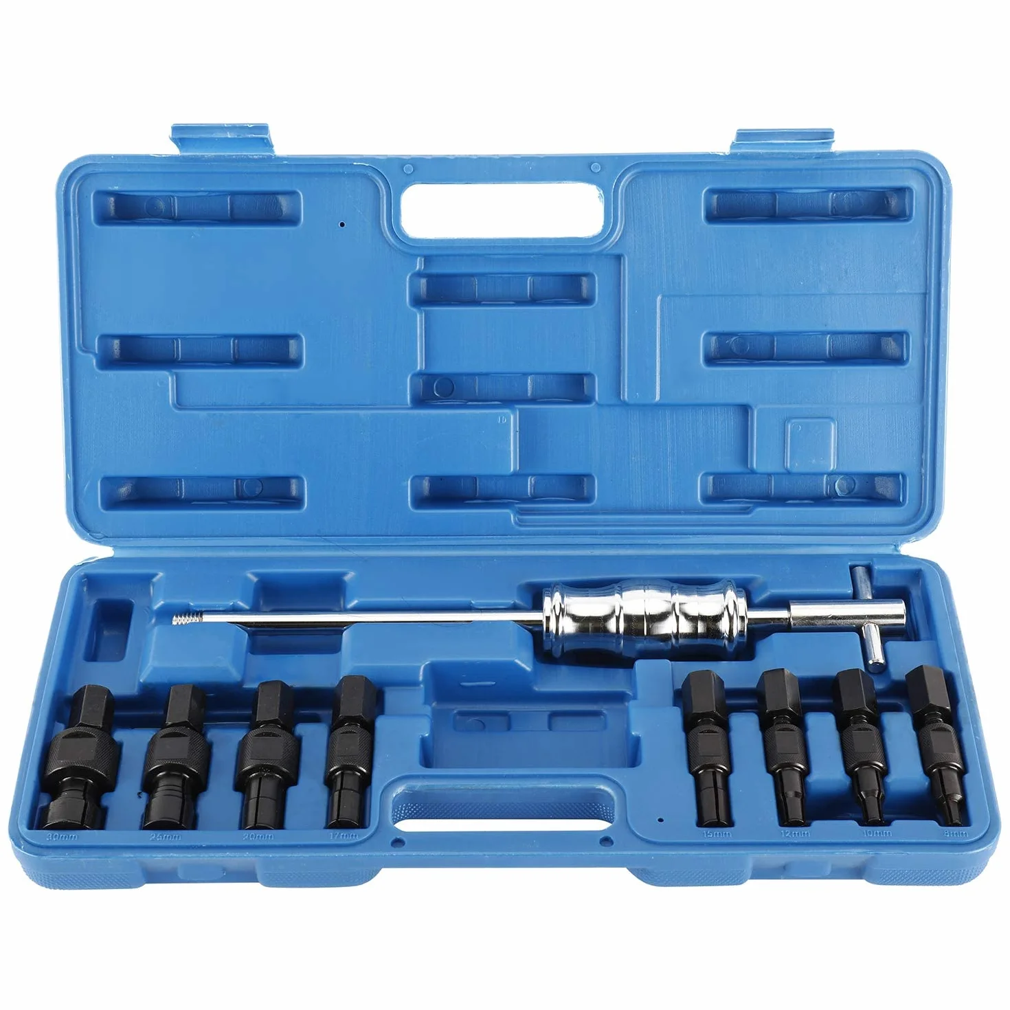 FreeTec 9 sztuk ściągacz łożysk wewnętrznych, otwór na przelotkę, narzędzie do wyciągania łożysk z masą przesuwną 8-32 mm (niebieski)